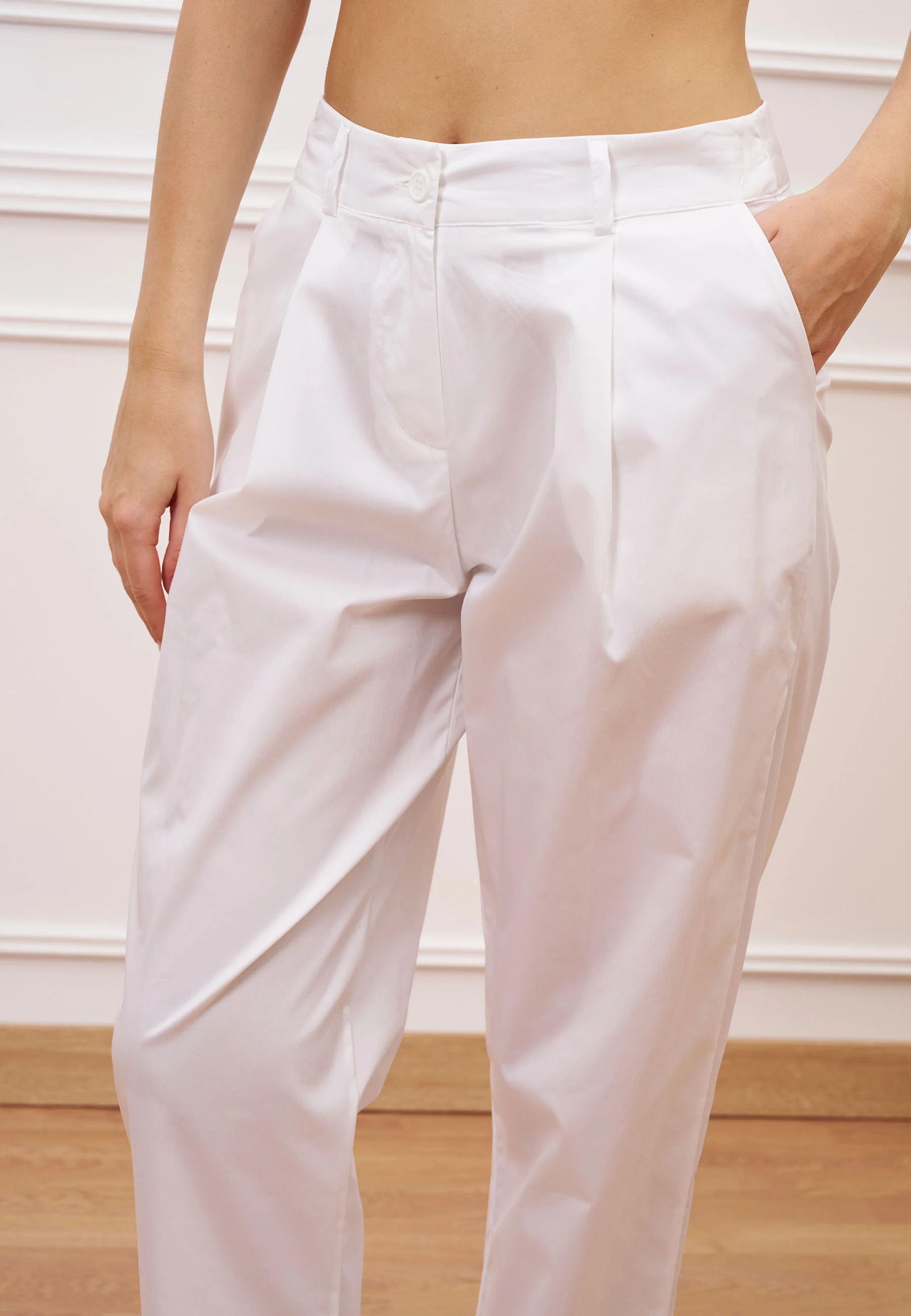 Pantalone in popeline con pince - BIANCO - Image 3
