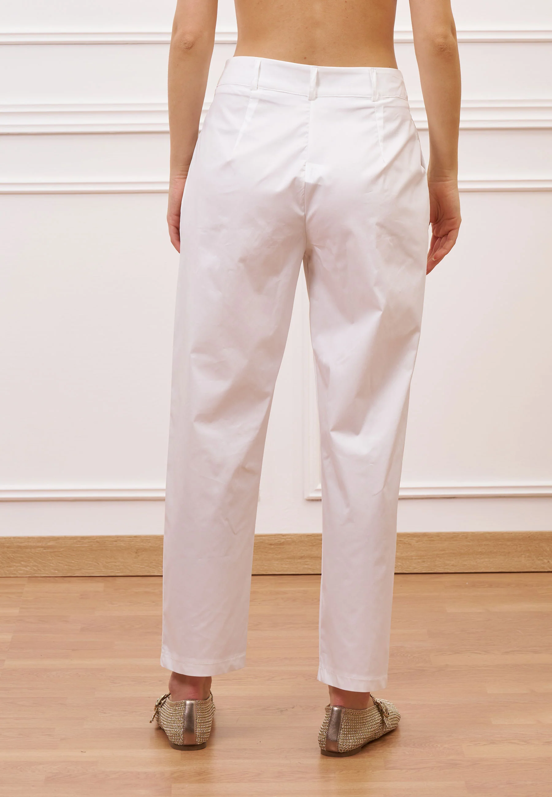Pantalone in popeline con pince - BIANCO - Image 6
