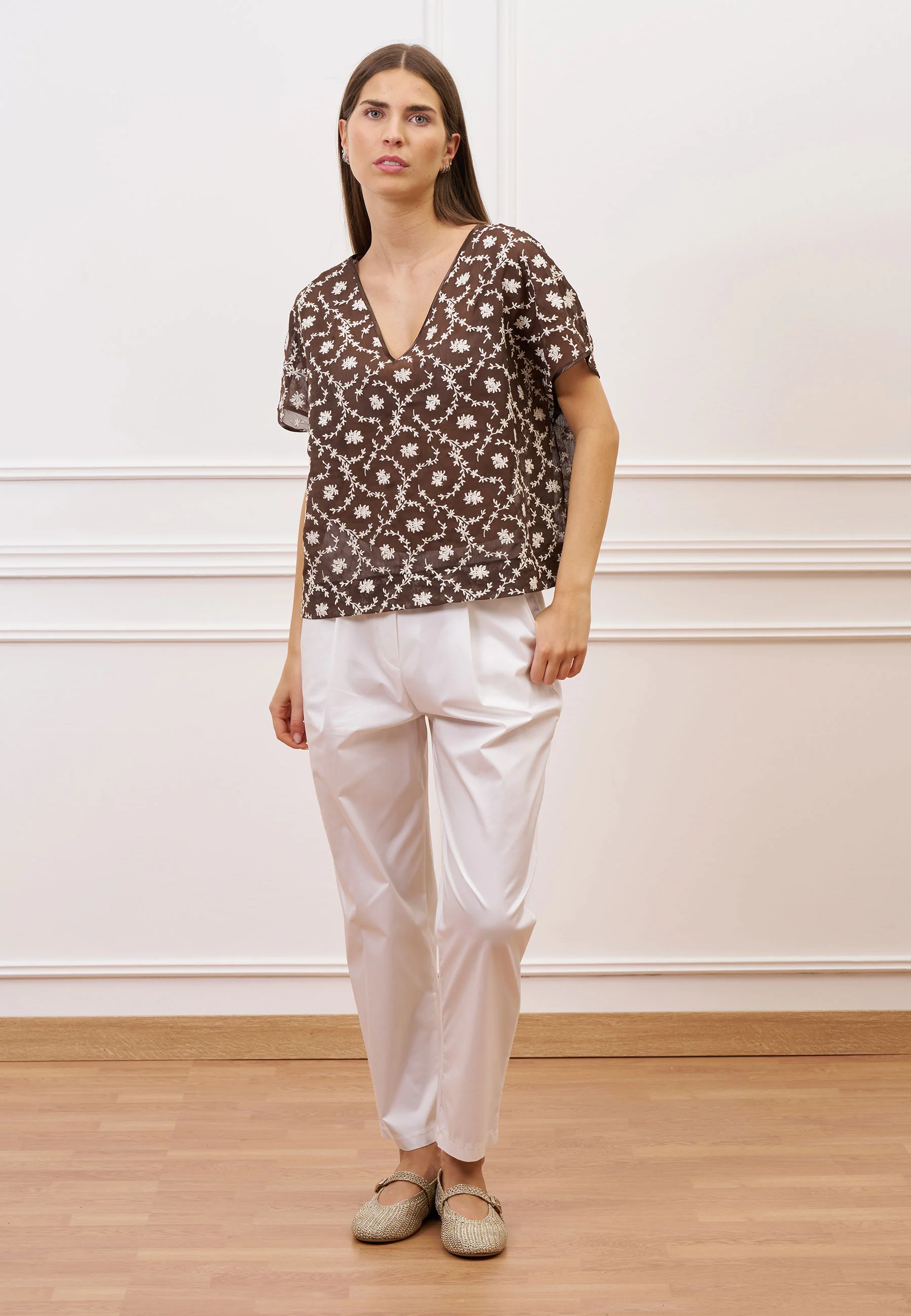 Pantalone in popeline con pince - BIANCO - Image 8