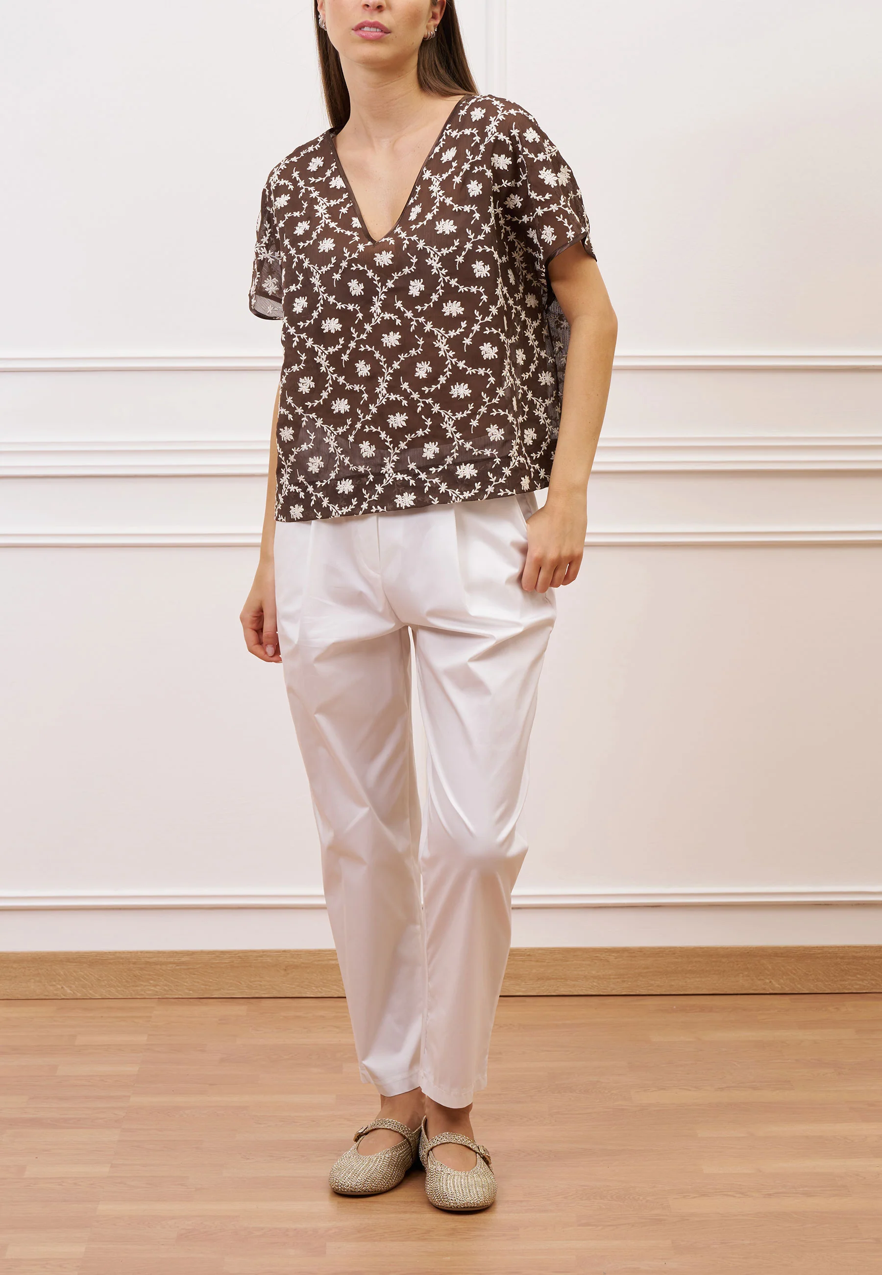 Pantalone in popeline con pince - BIANCO - Image 9