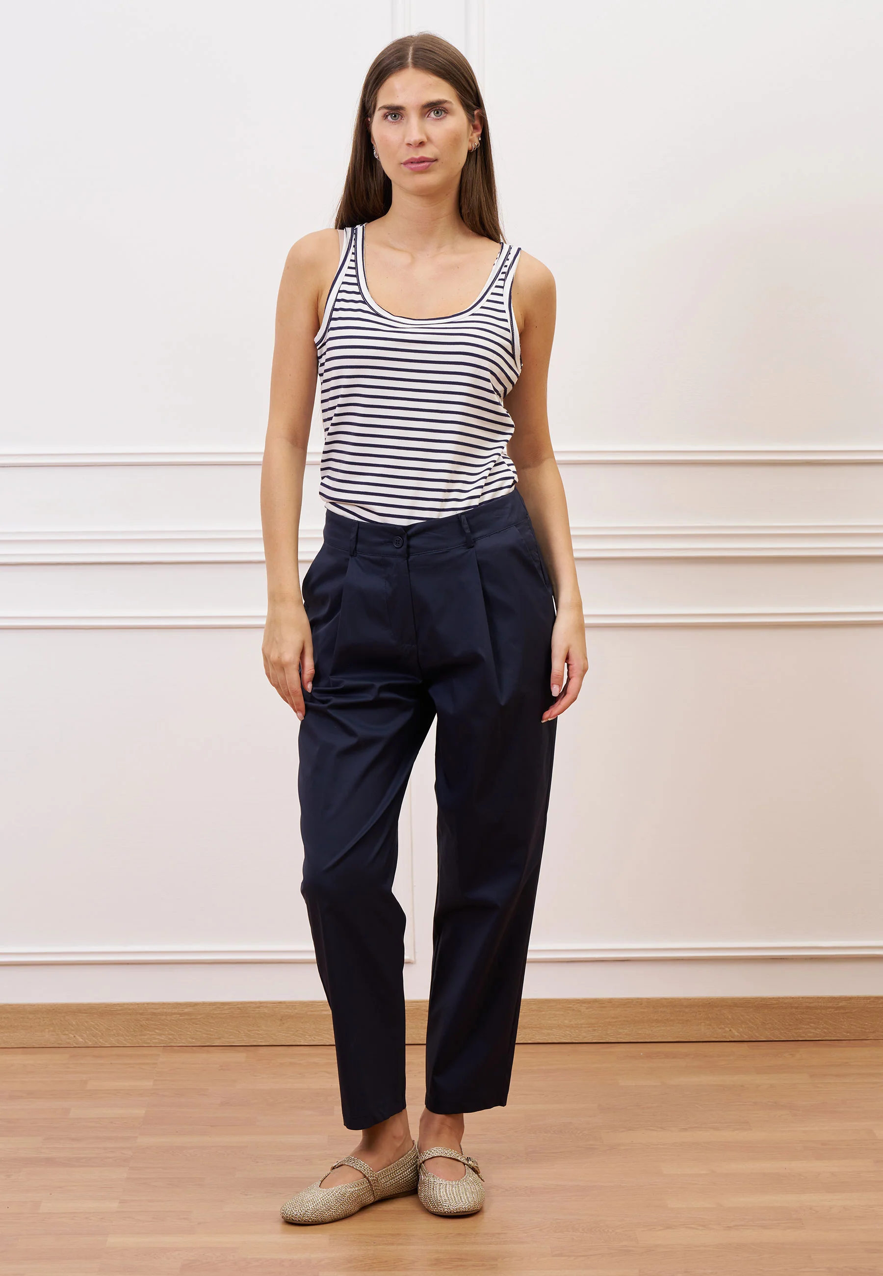 Pantalone in popeline con pince - BLU - Image 12
