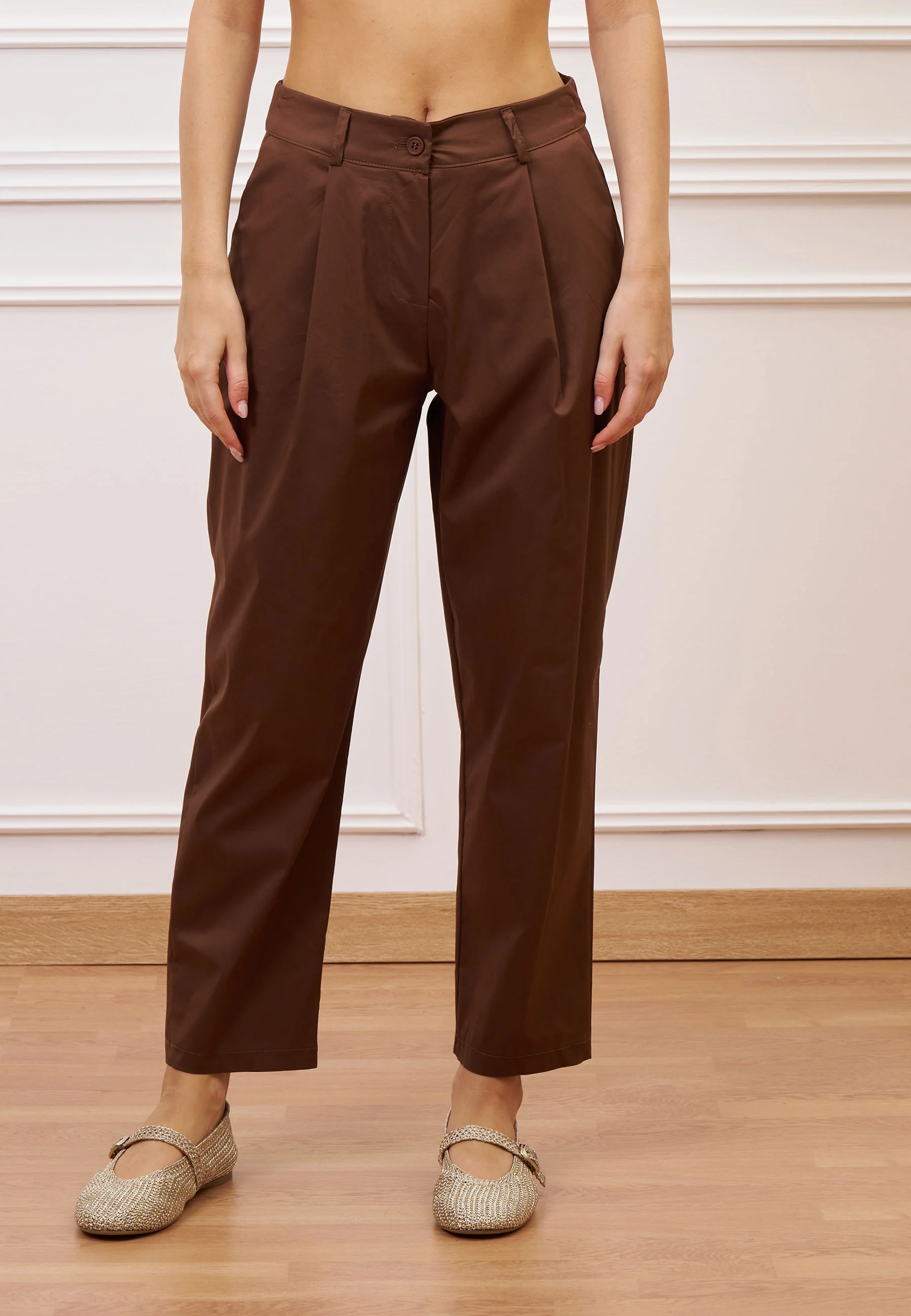 Pantalone in popeline con pince - CAMMELLO - Image 2