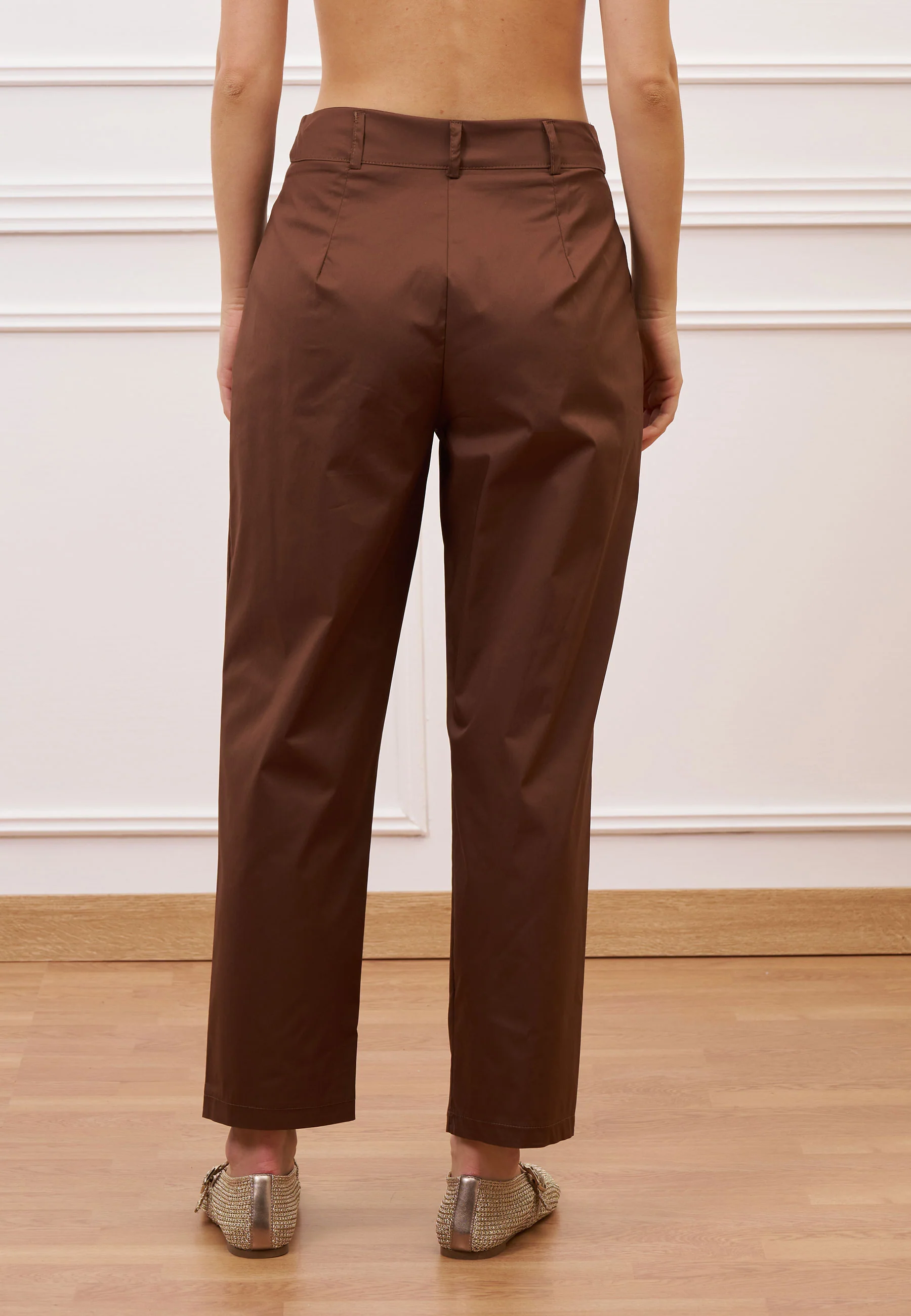 Pantalone in popeline con pince - CAMMELLO - Image 6