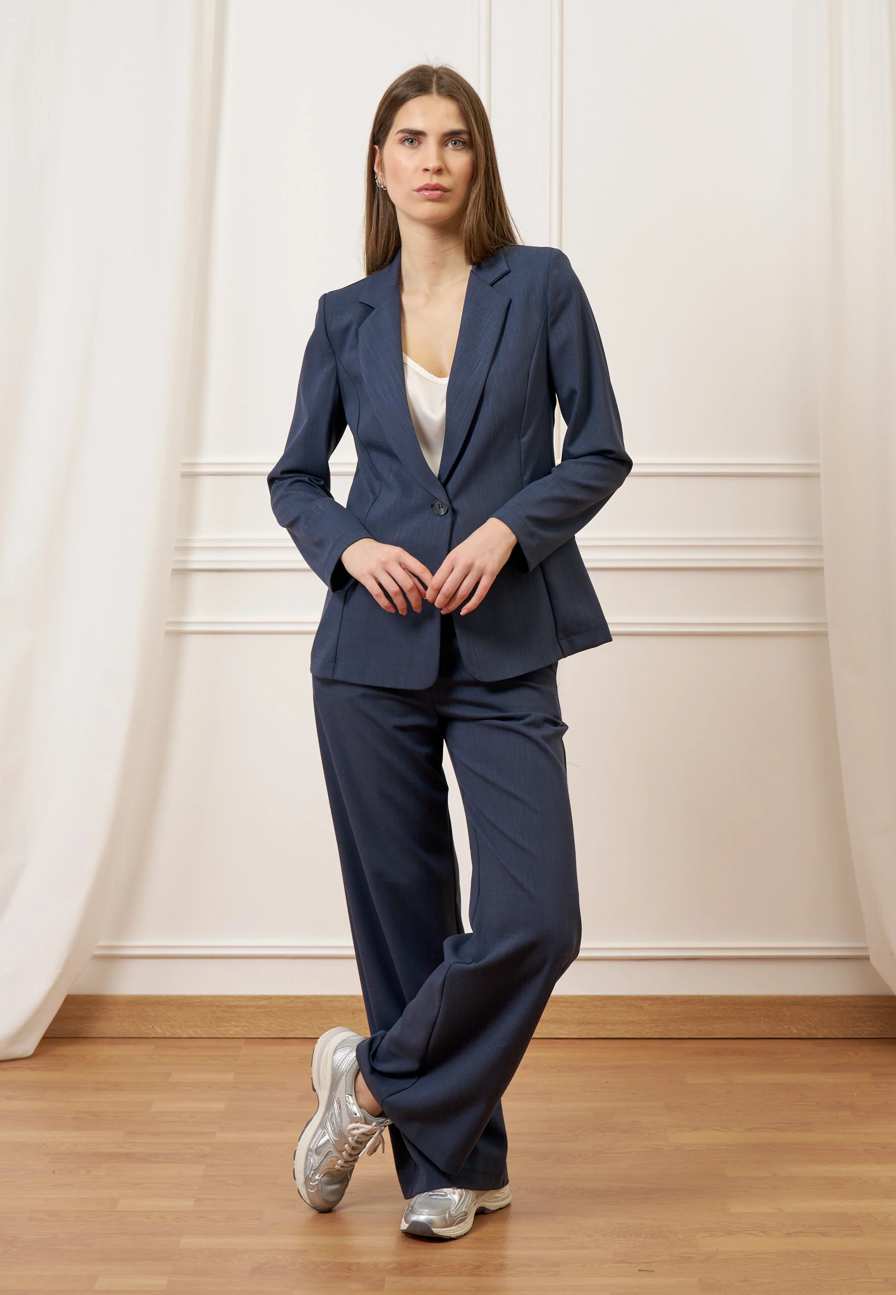 Pantalone palazzo con elastico sul retro - BLU - Image 3