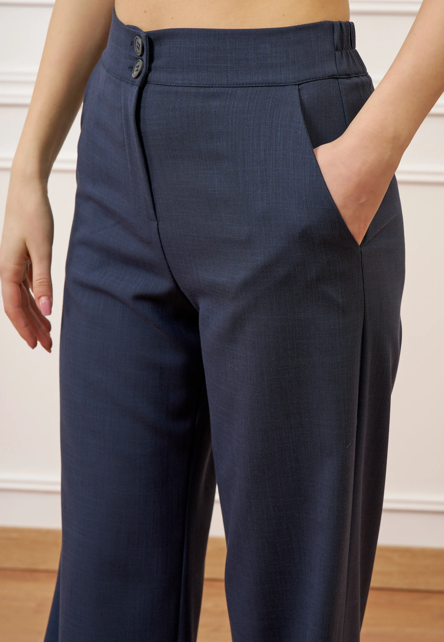 Pantalone palazzo con elastico sul retro - BLU - Image 4