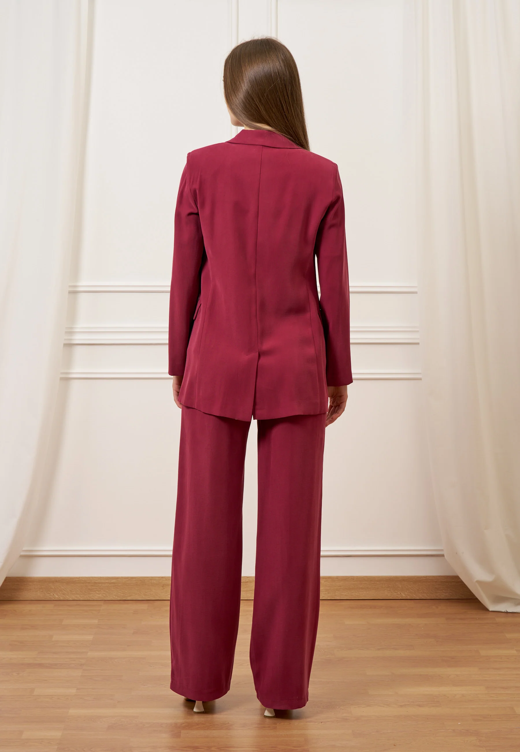 Pantalone palazzo con pinces - BORDEAUX - Image 5