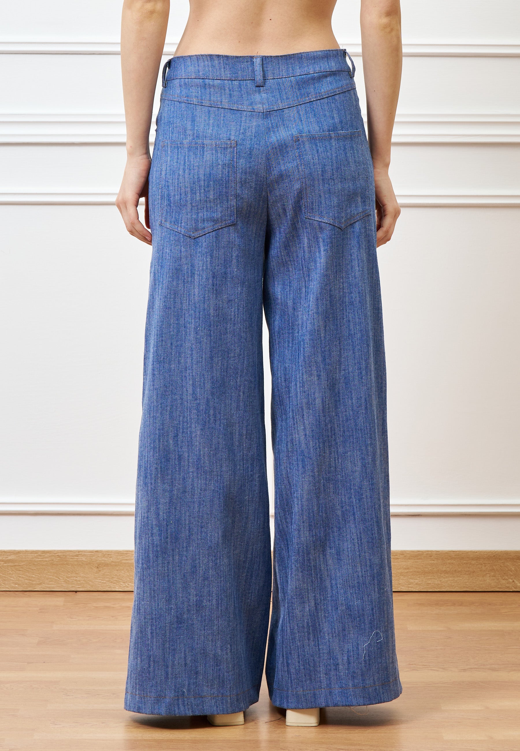 Pantalone palazzo effetto denim - BLU - Image 7
