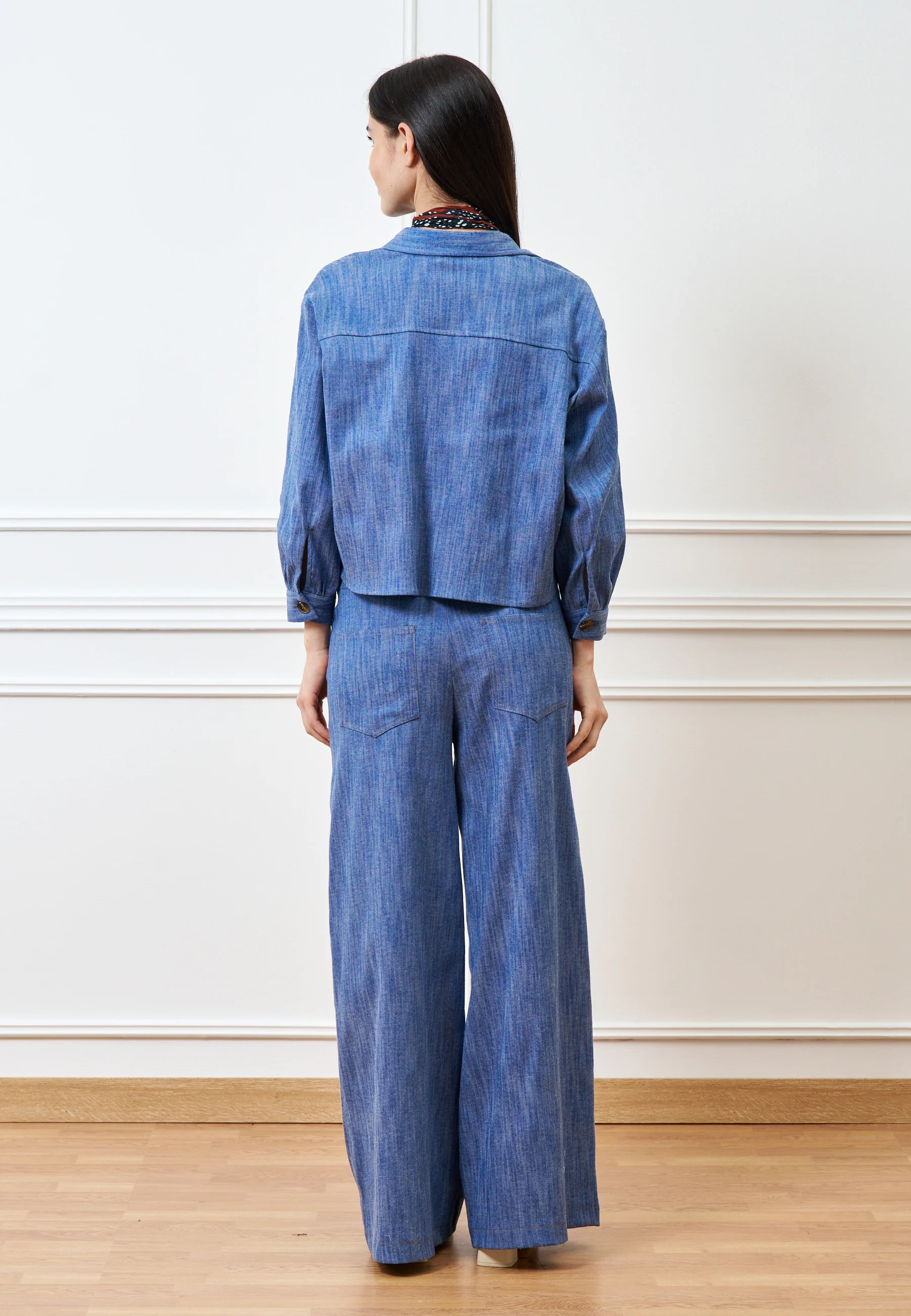 Pantalone palazzo effetto denim - BLU - Image 8