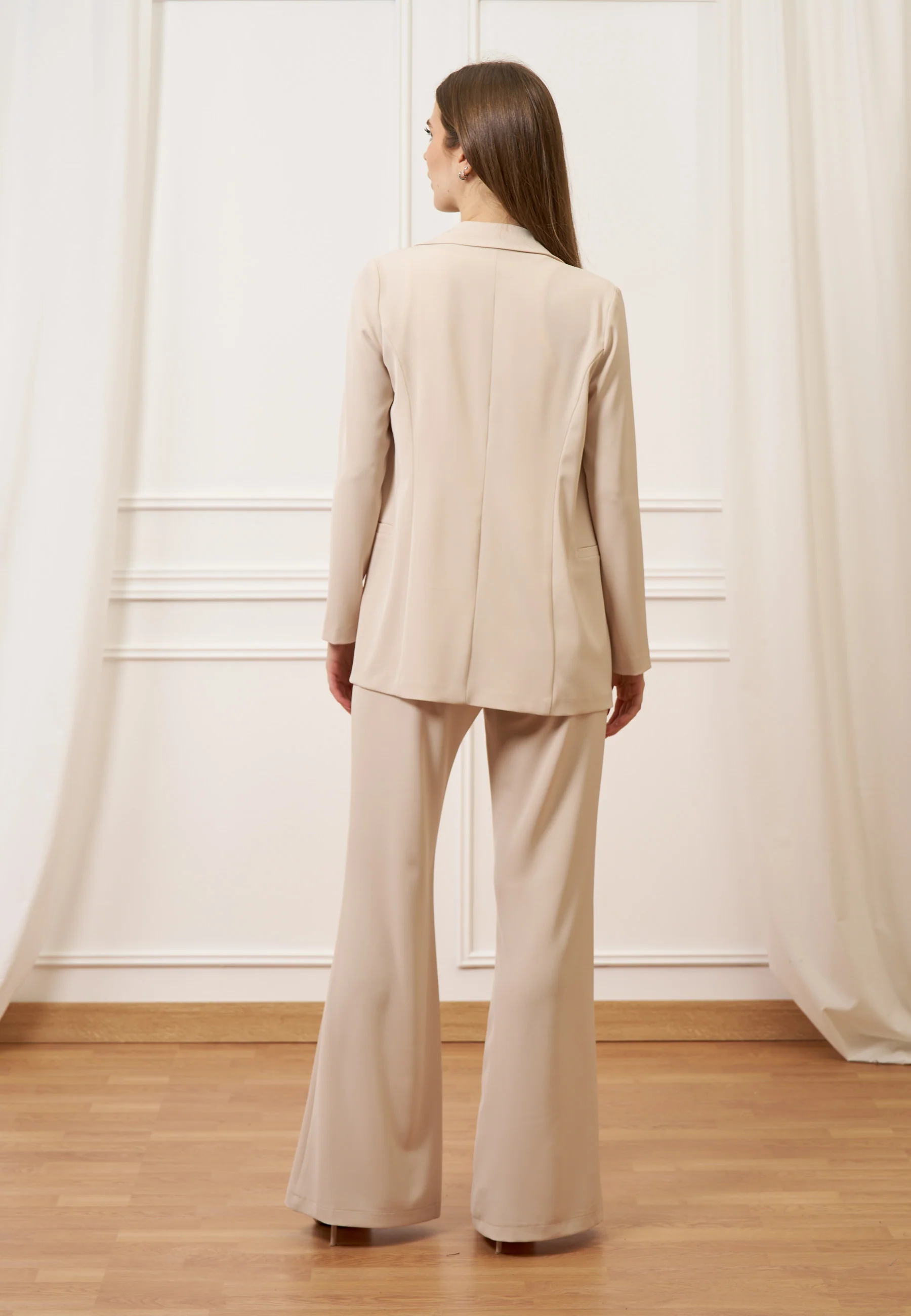 Pantalone palazzo fluido a vita alta - BEIGE - Image 4