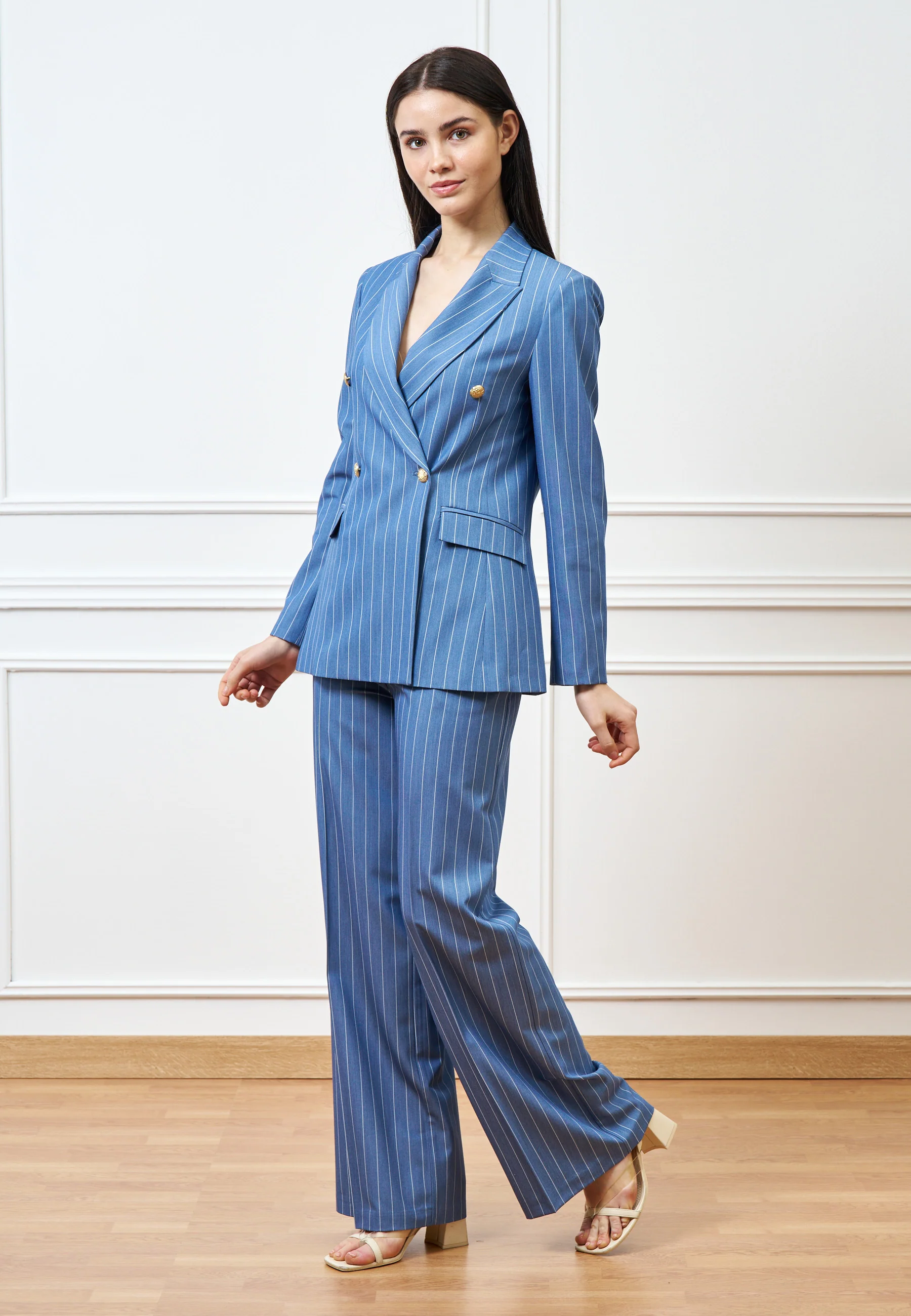 Pantalone palazzo gessato - CELESTE
