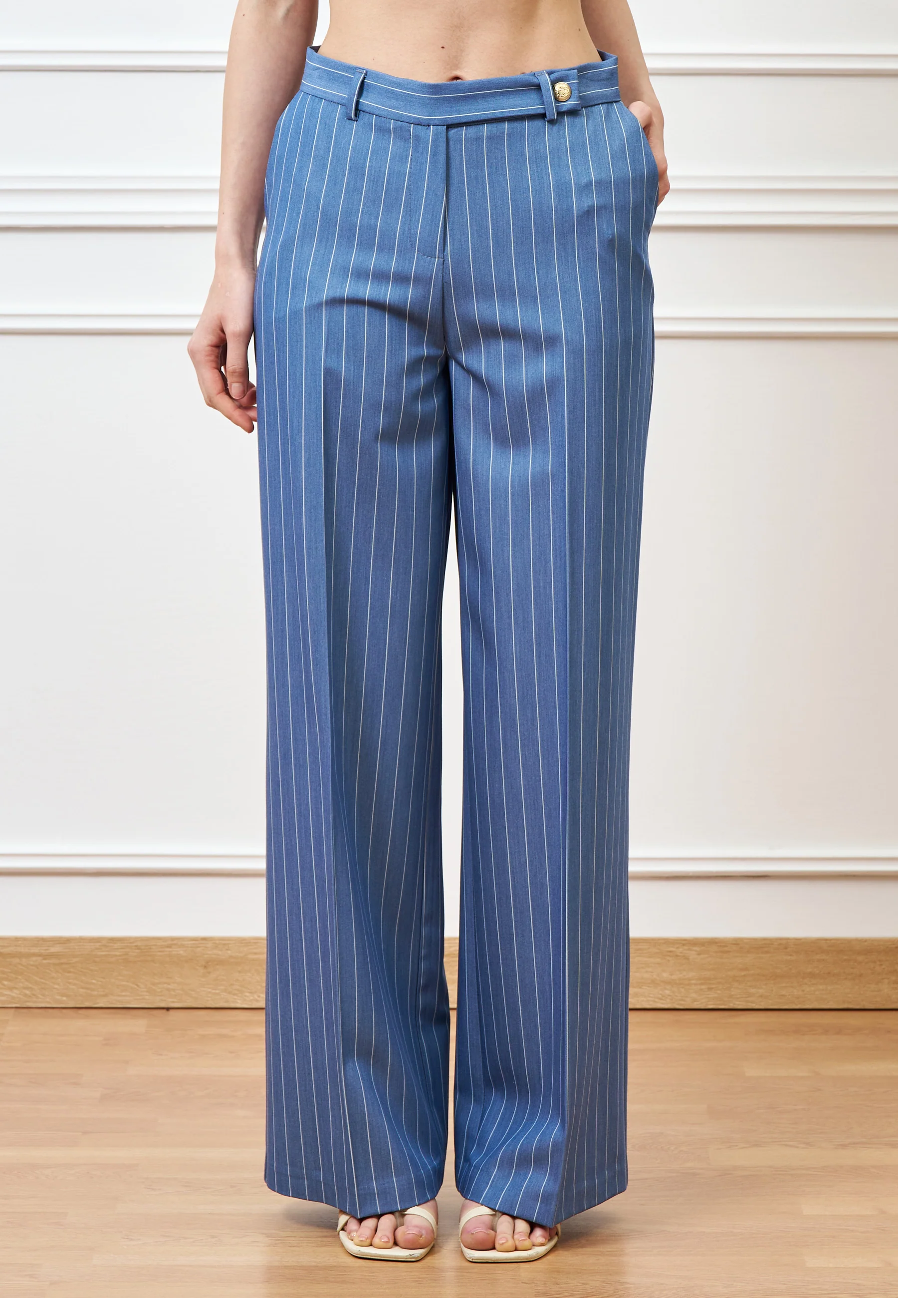 Pantalone palazzo gessato - CELESTE - Image 2