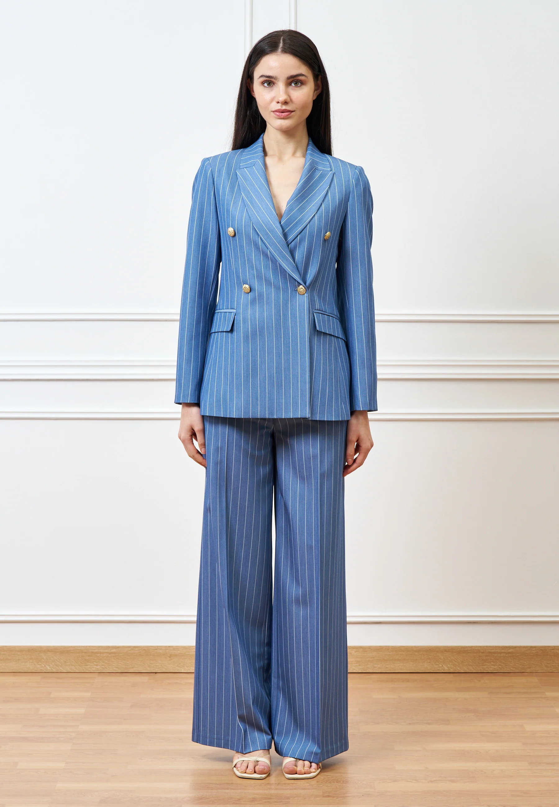 Pantalone palazzo gessato - CELESTE - Image 3