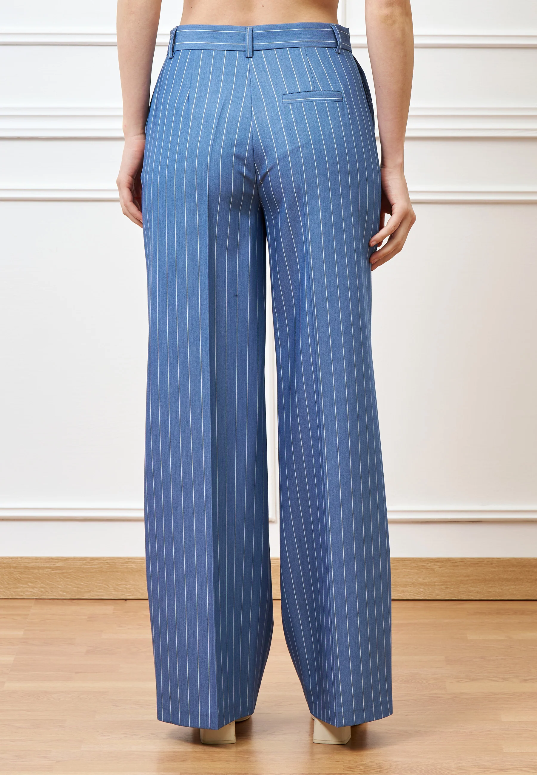 Pantalone palazzo gessato - CELESTE - Image 5