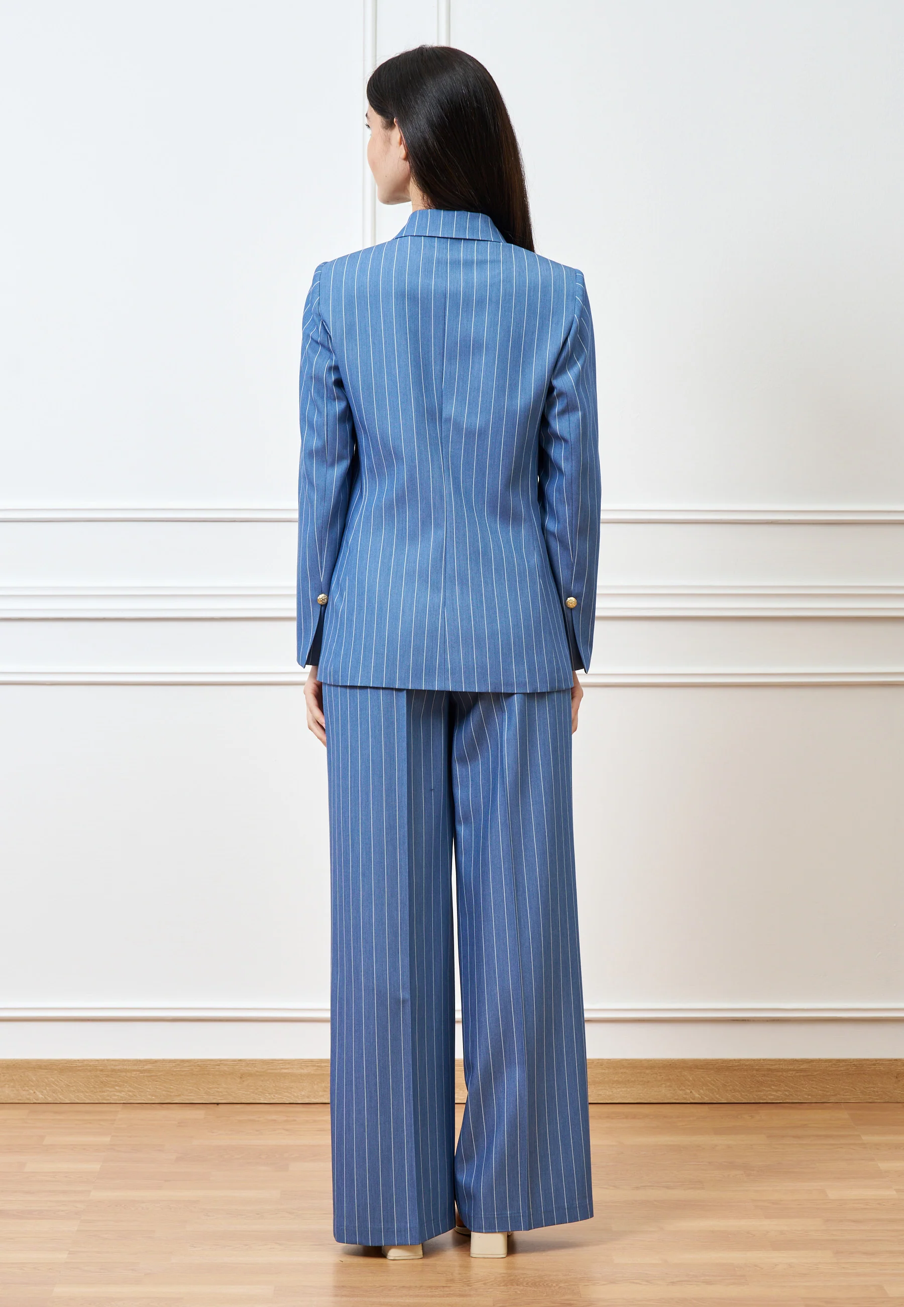 Pantalone palazzo gessato - CELESTE - Image 6