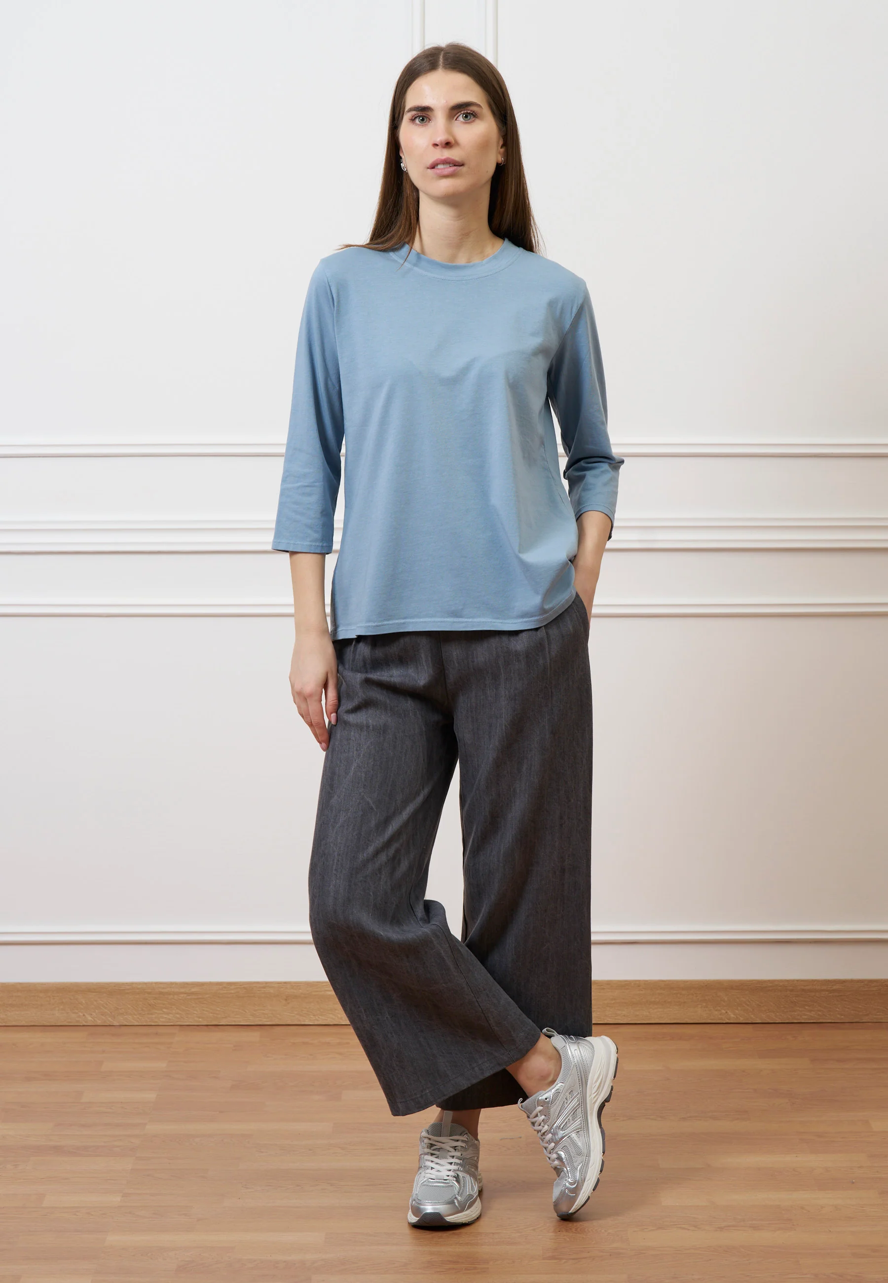 Pantalone palazzo in tencel - GRIGIO MEDIO - Image 10