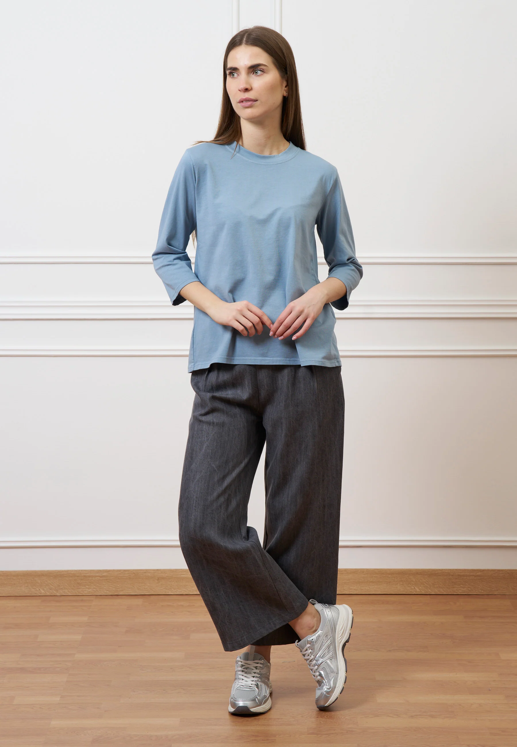 Pantalone palazzo in tencel - GRIGIO MEDIO - Image 11