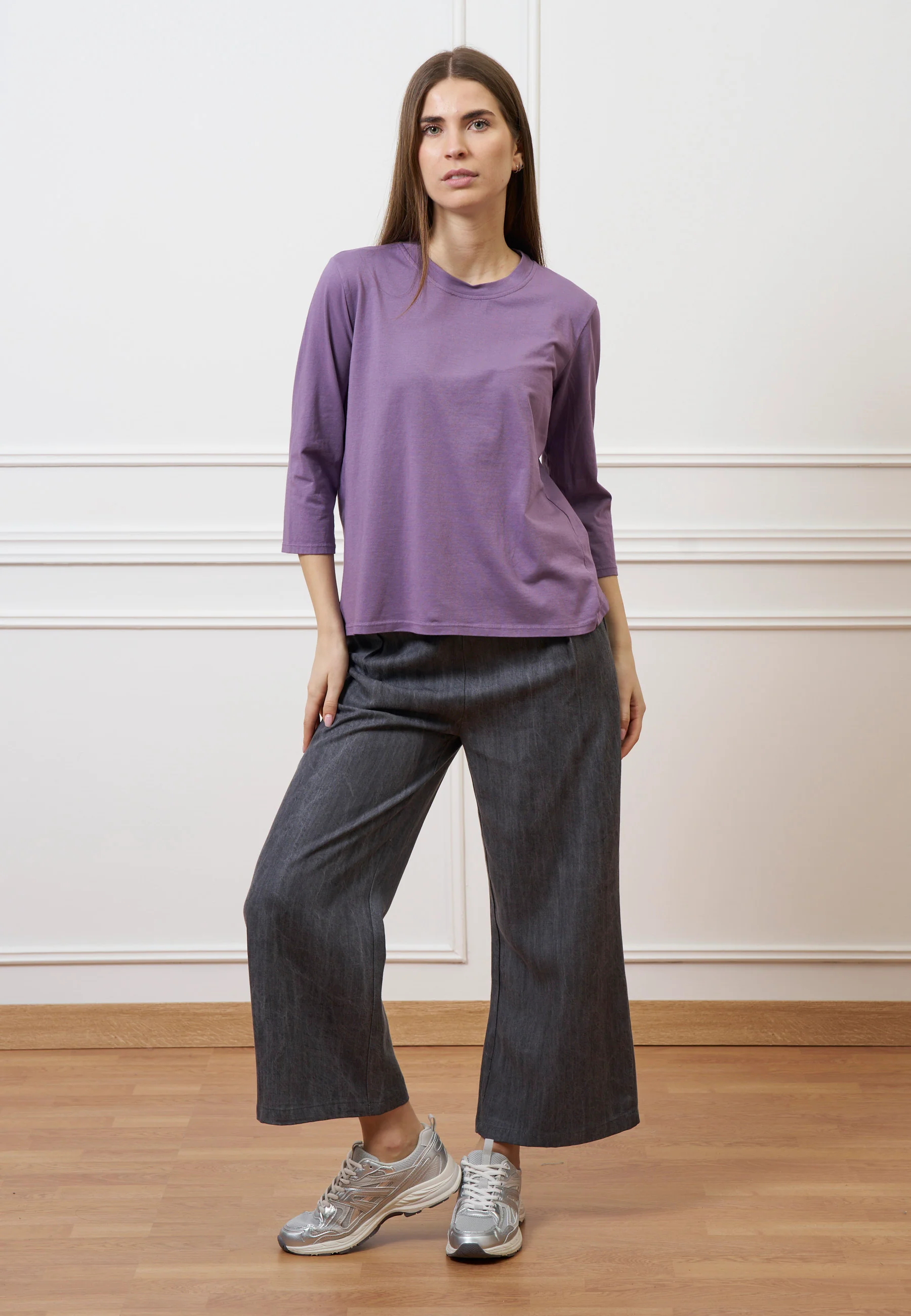Pantalone palazzo in tencel - GRIGIO MEDIO - Image 13