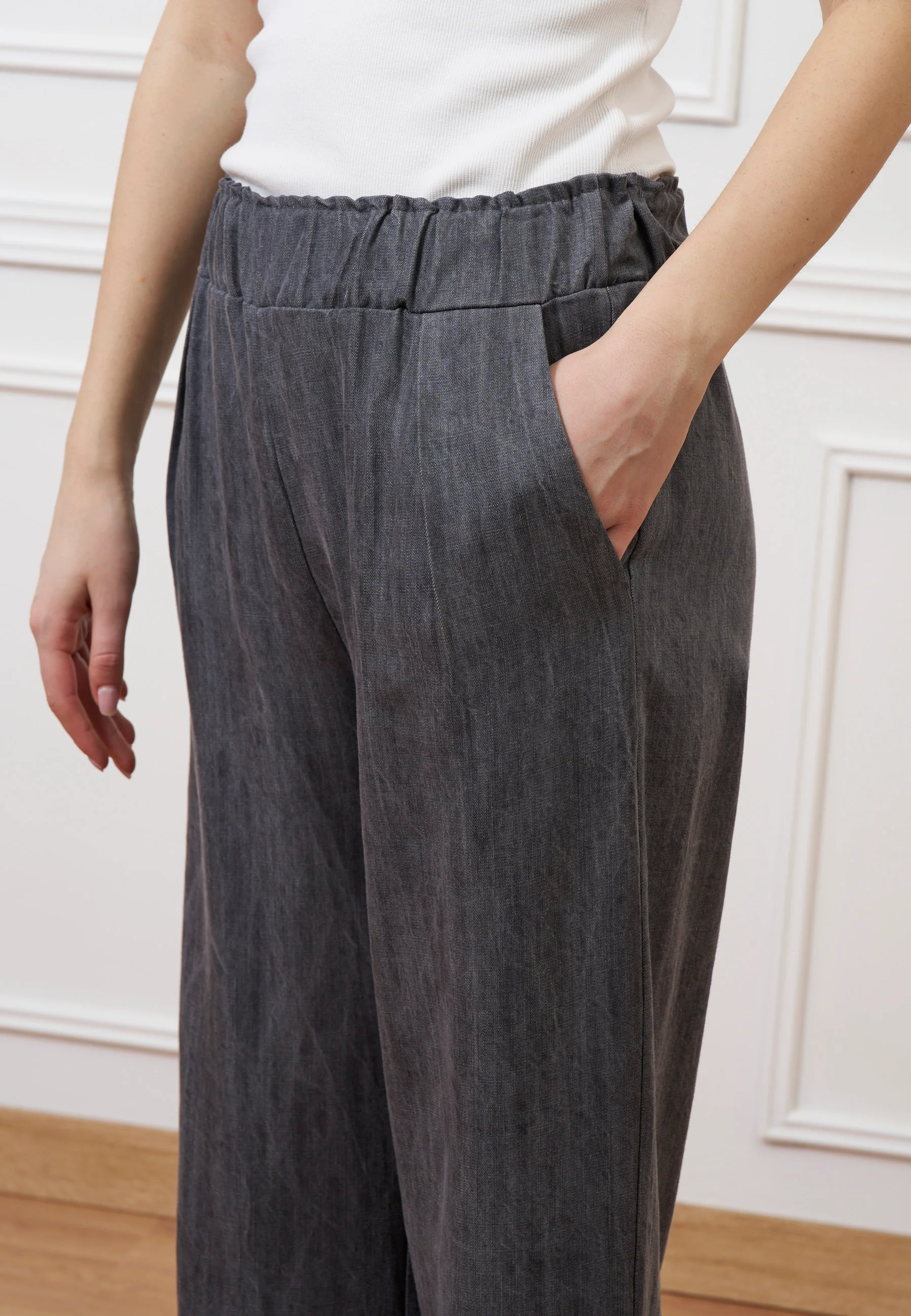 Pantalone palazzo in tencel - GRIGIO MEDIO - Image 4