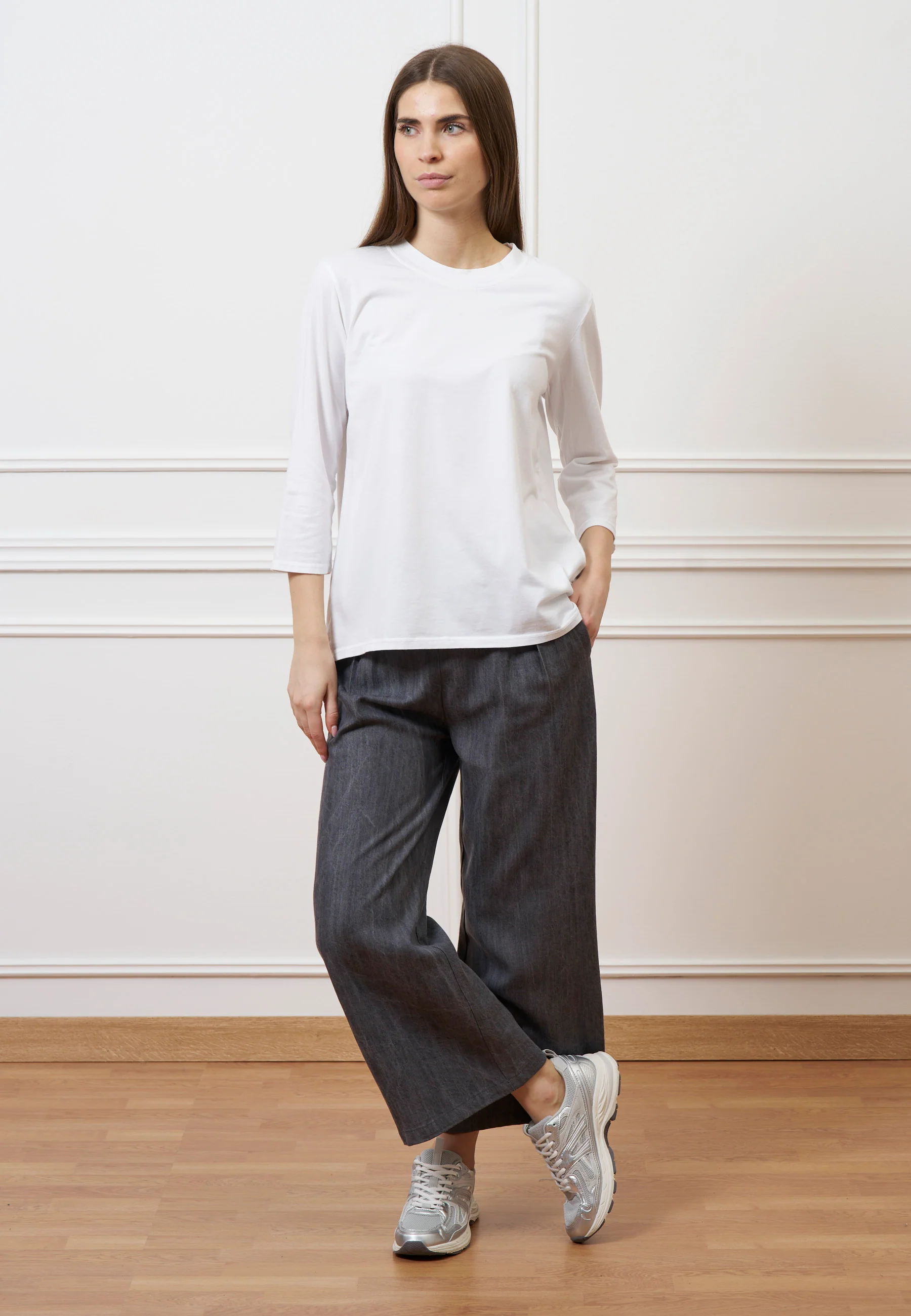 Pantalone palazzo in tencel - GRIGIO MEDIO - Image 8