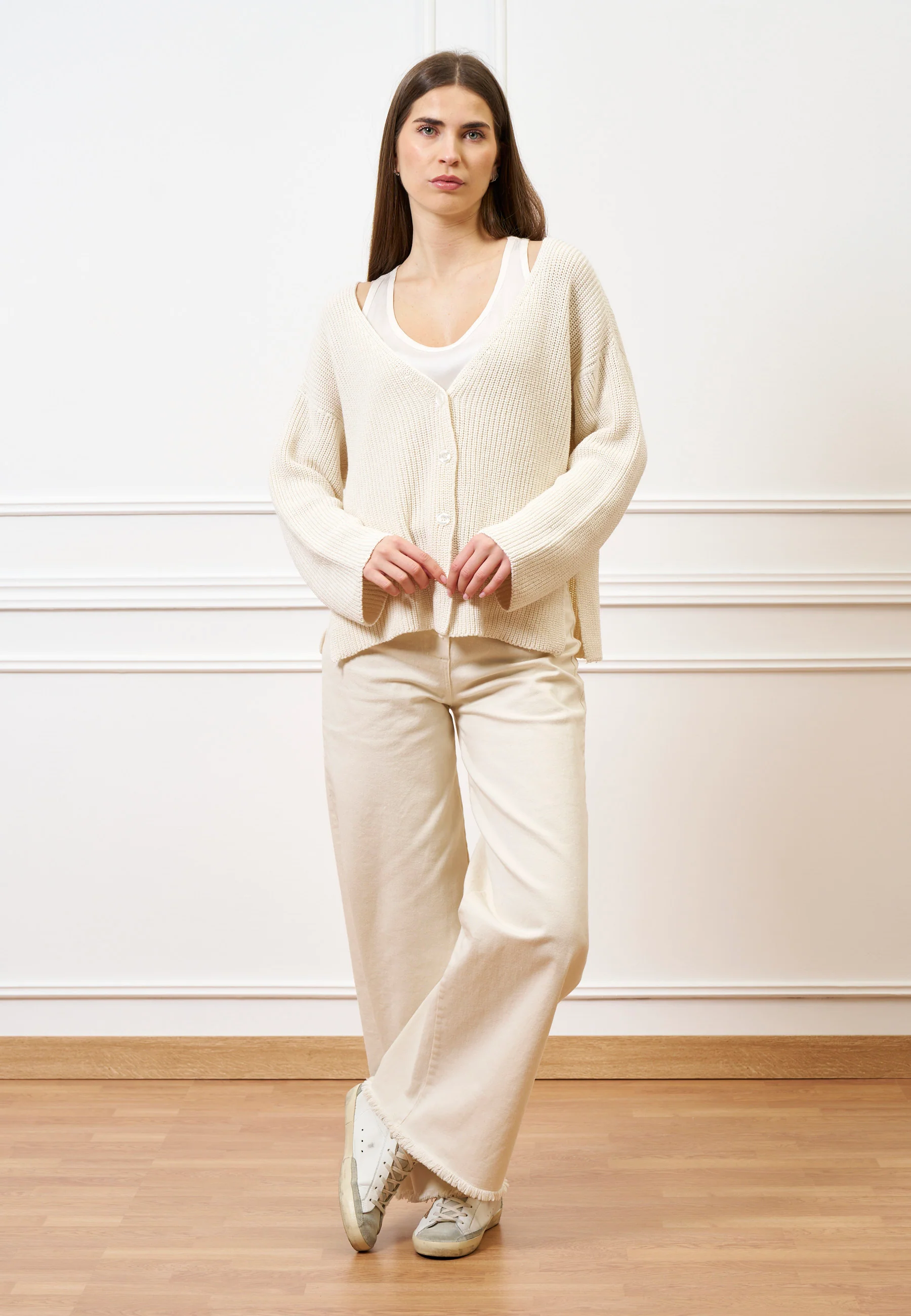 Pantalone palazzo orlo sfrangiato  - AVORIO - Image 17
