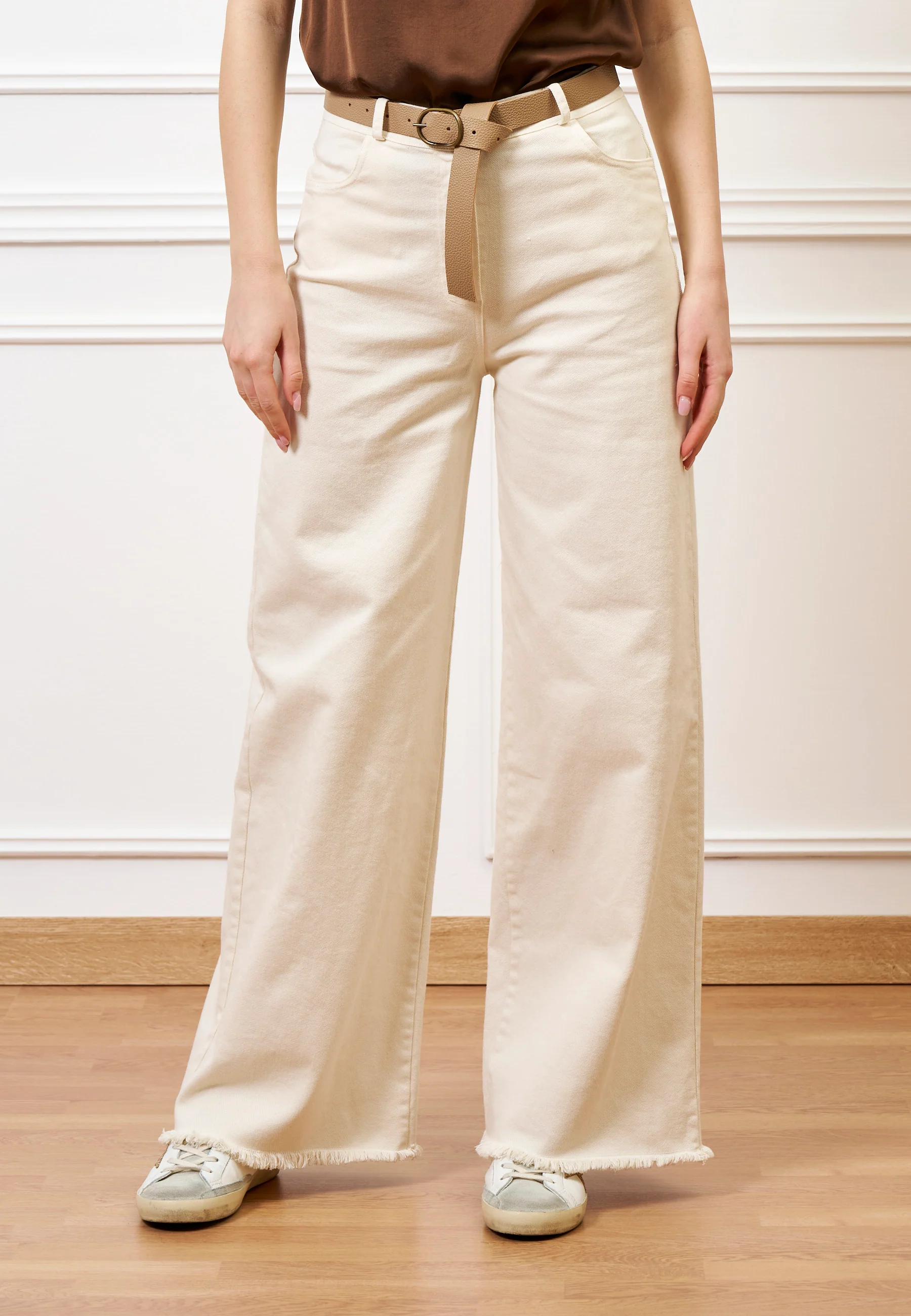 Pantalone palazzo orlo sfrangiato  - AVORIO - Image 2
