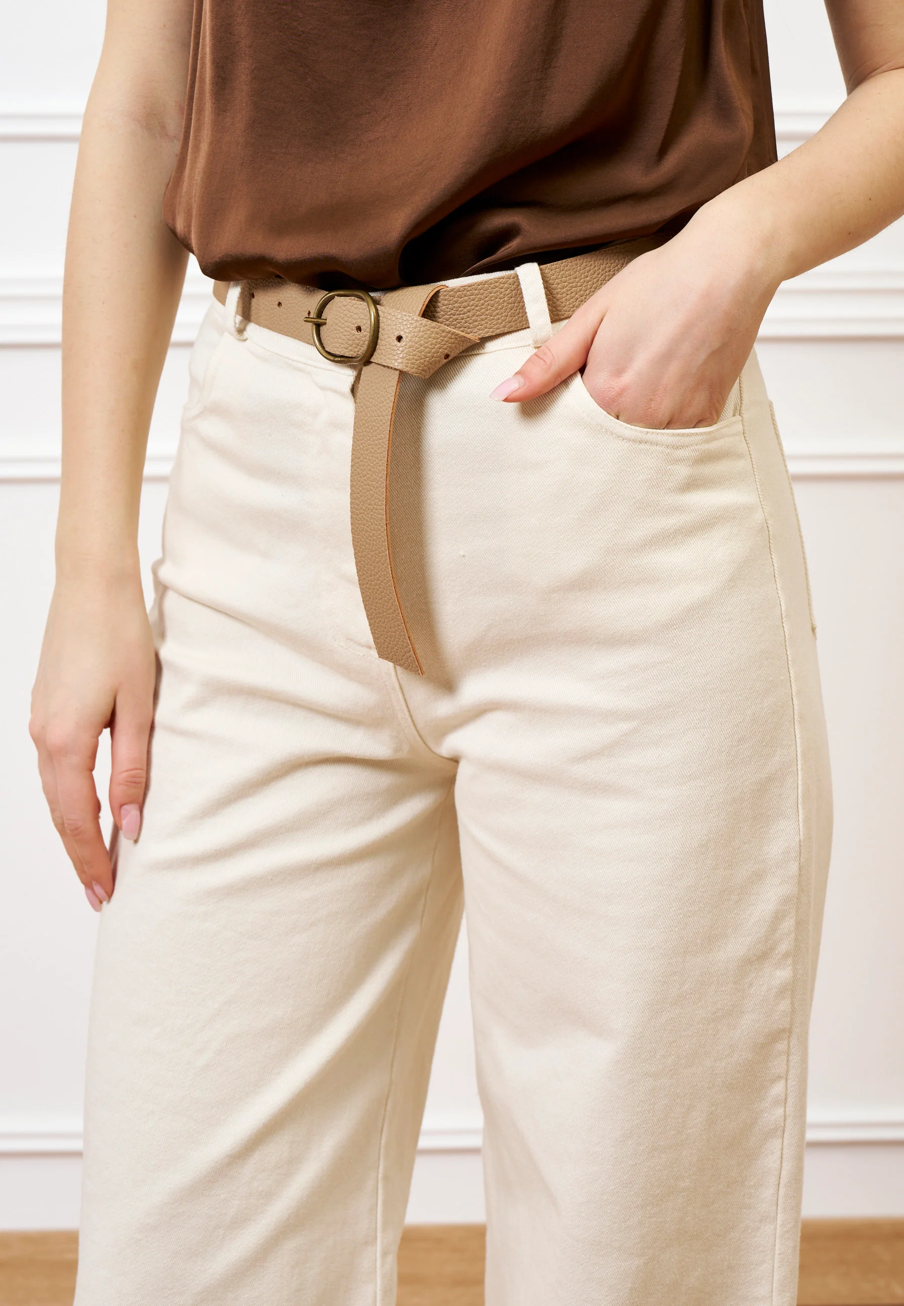 Pantalone palazzo orlo sfrangiato  - AVORIO - Image 4