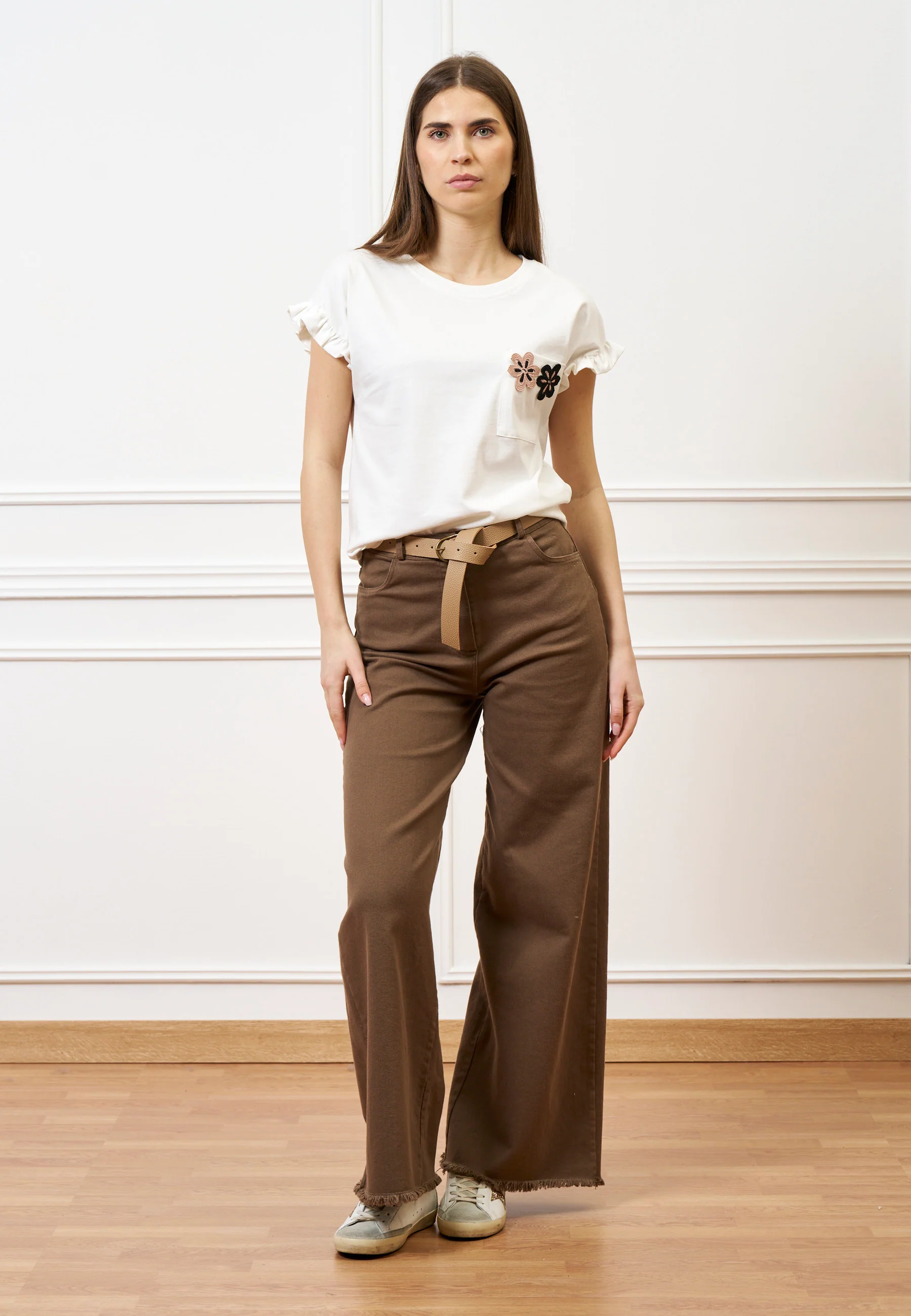 Pantalone palazzo orlo sfrangiato - FANGO - Image 18