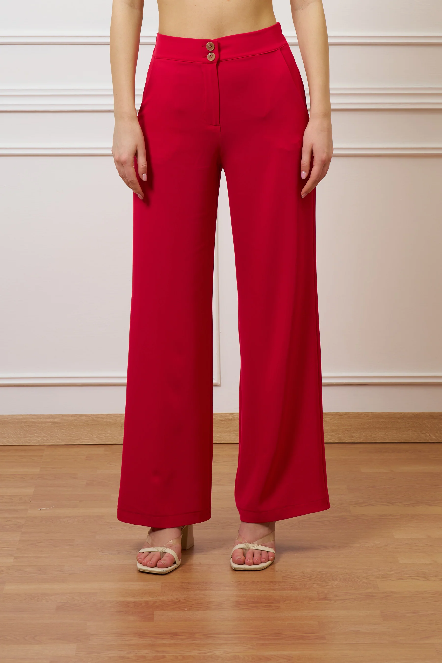 Pantalone palazzo tessuto fluido - ROSSO - Image 3