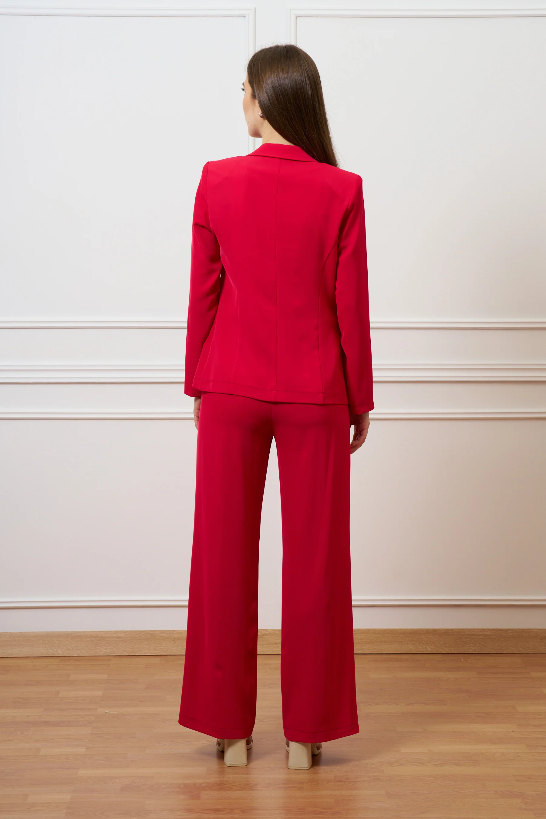Pantalone palazzo tessuto fluido - ROSSO - Image 7