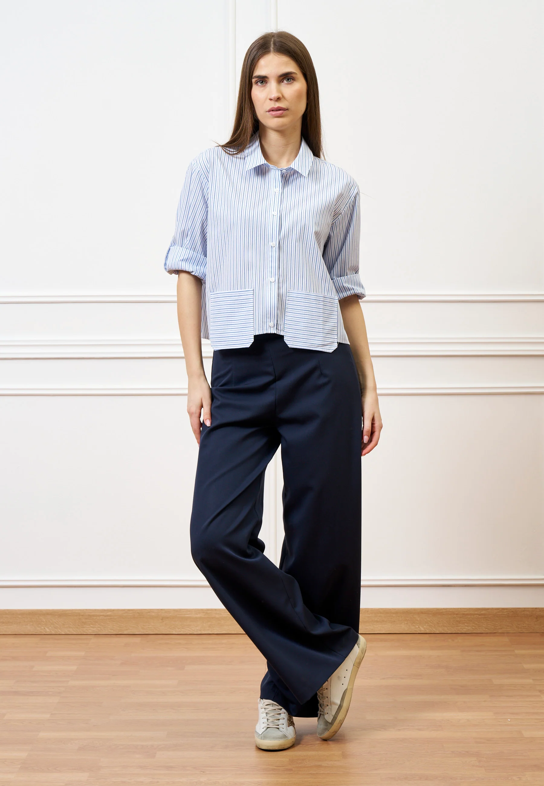 Pantalone palazzo zip sul fianco - BLU - Image 4