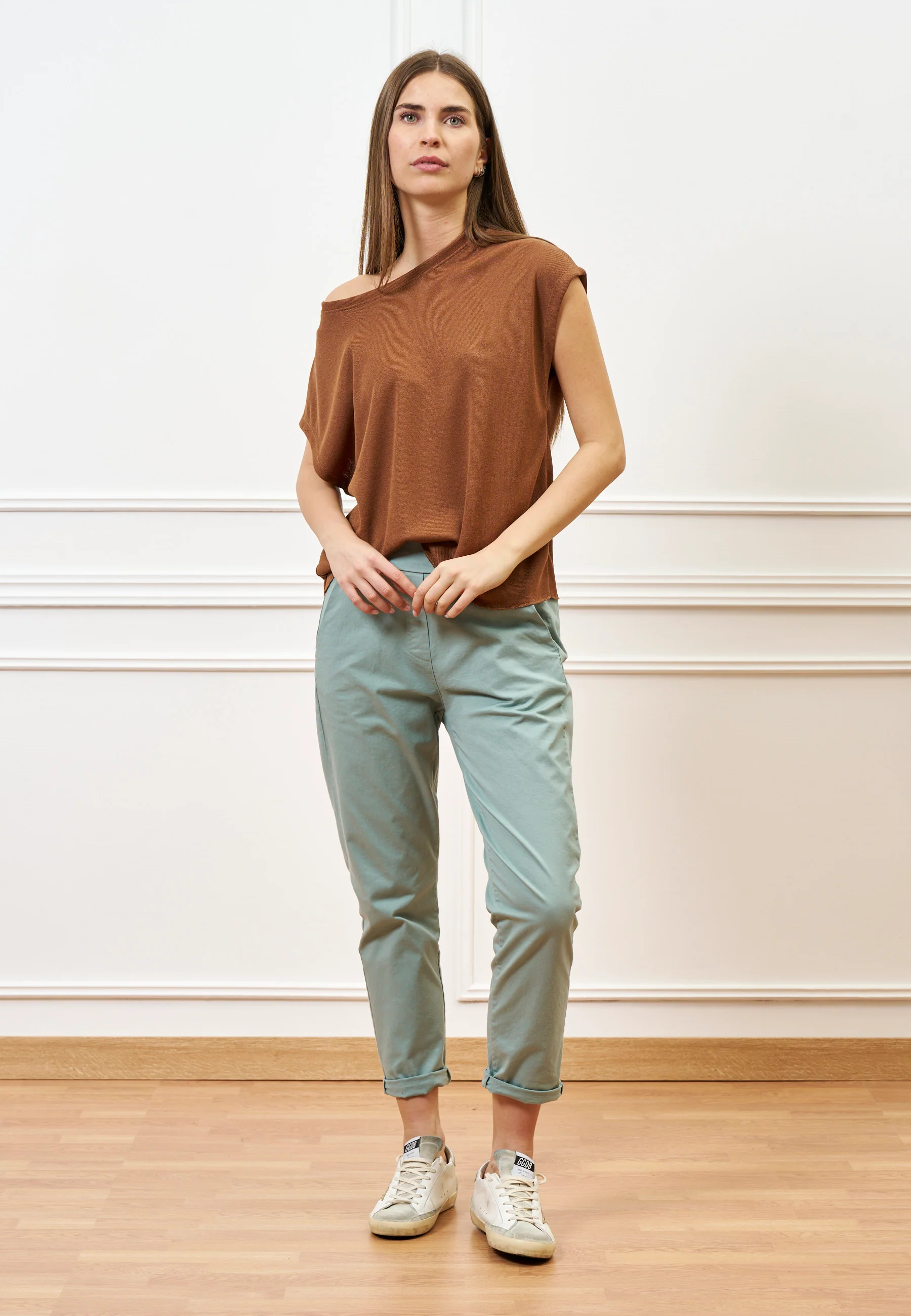 Pantalone sigaretta con elastico sul retro - SALVIA - Image 3