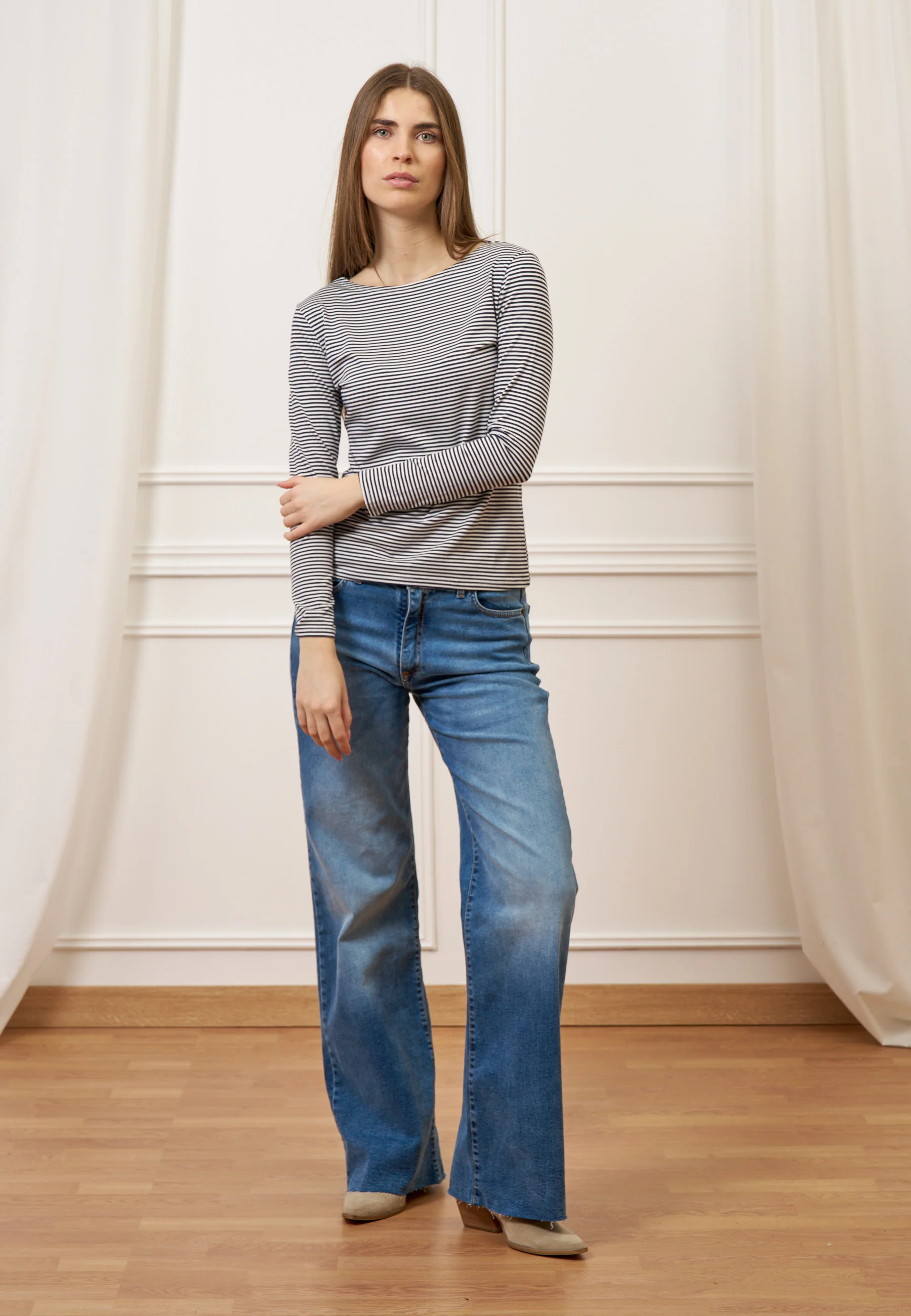 T-shirt a righe bicolore - AVORIO/BLU - Image 3