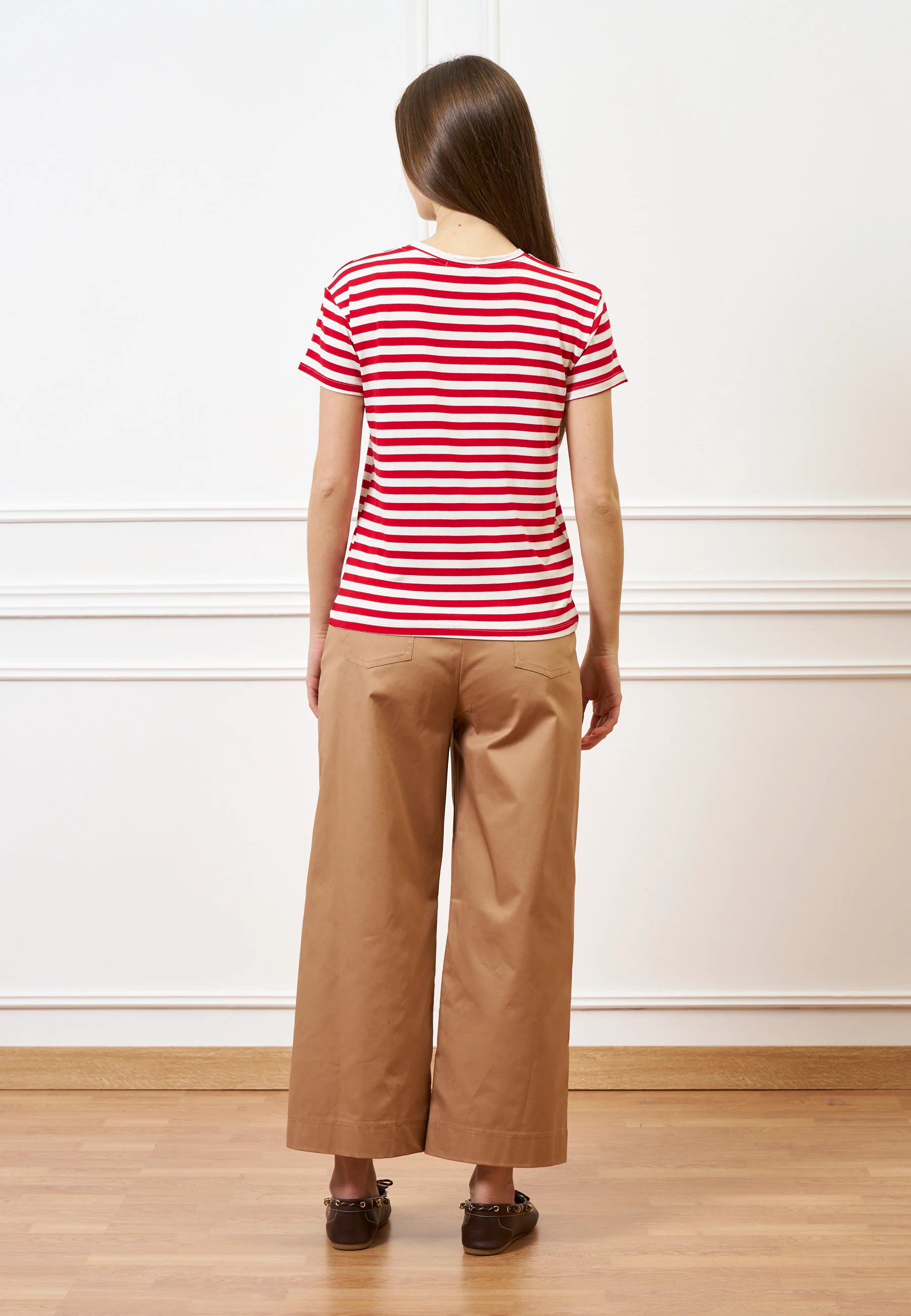 T-shirt a righe con fiore crochet - AVORIO/ROSSO - Image 5