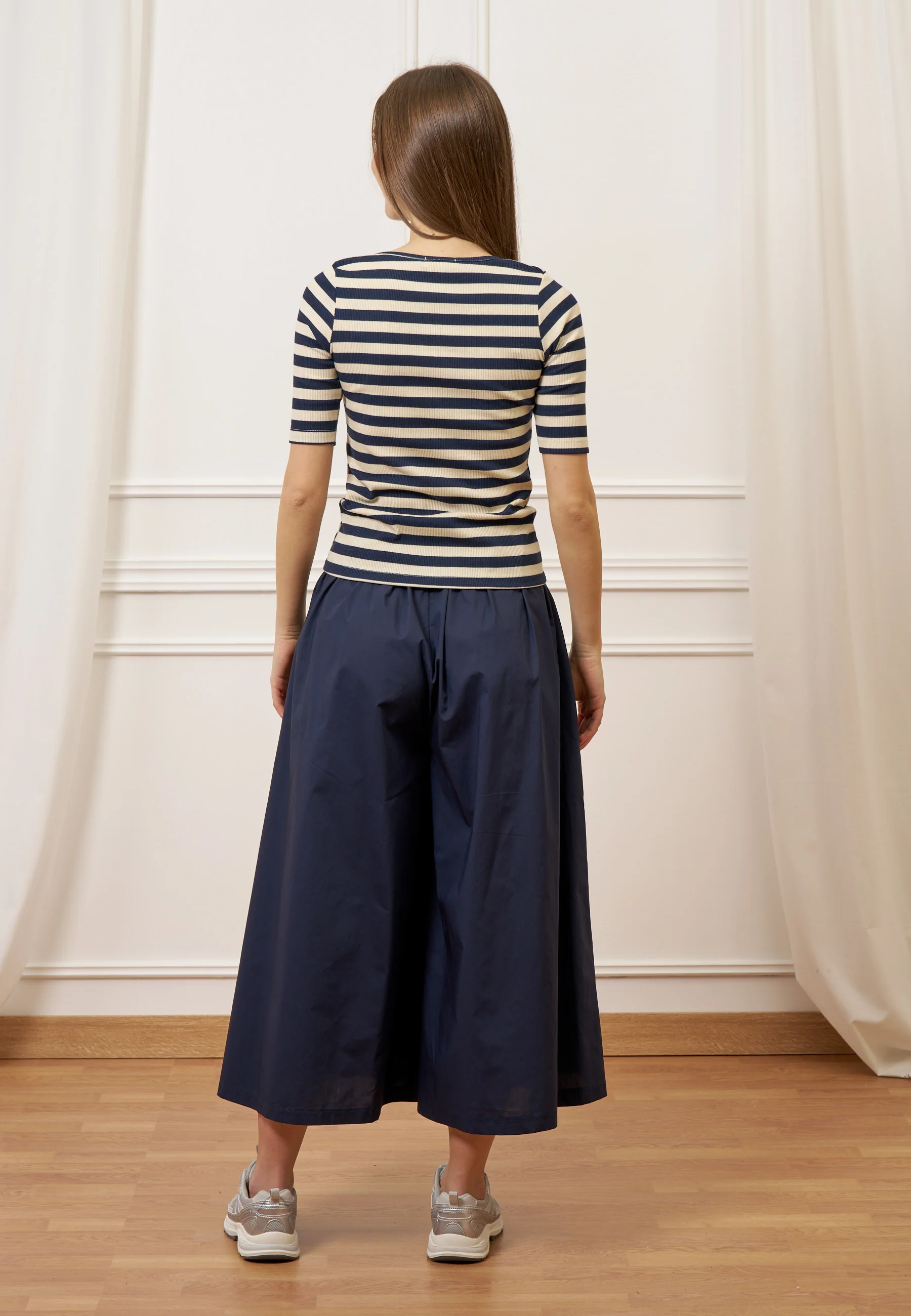 T-shirt a righe in costine stretch - BLU - Image 5