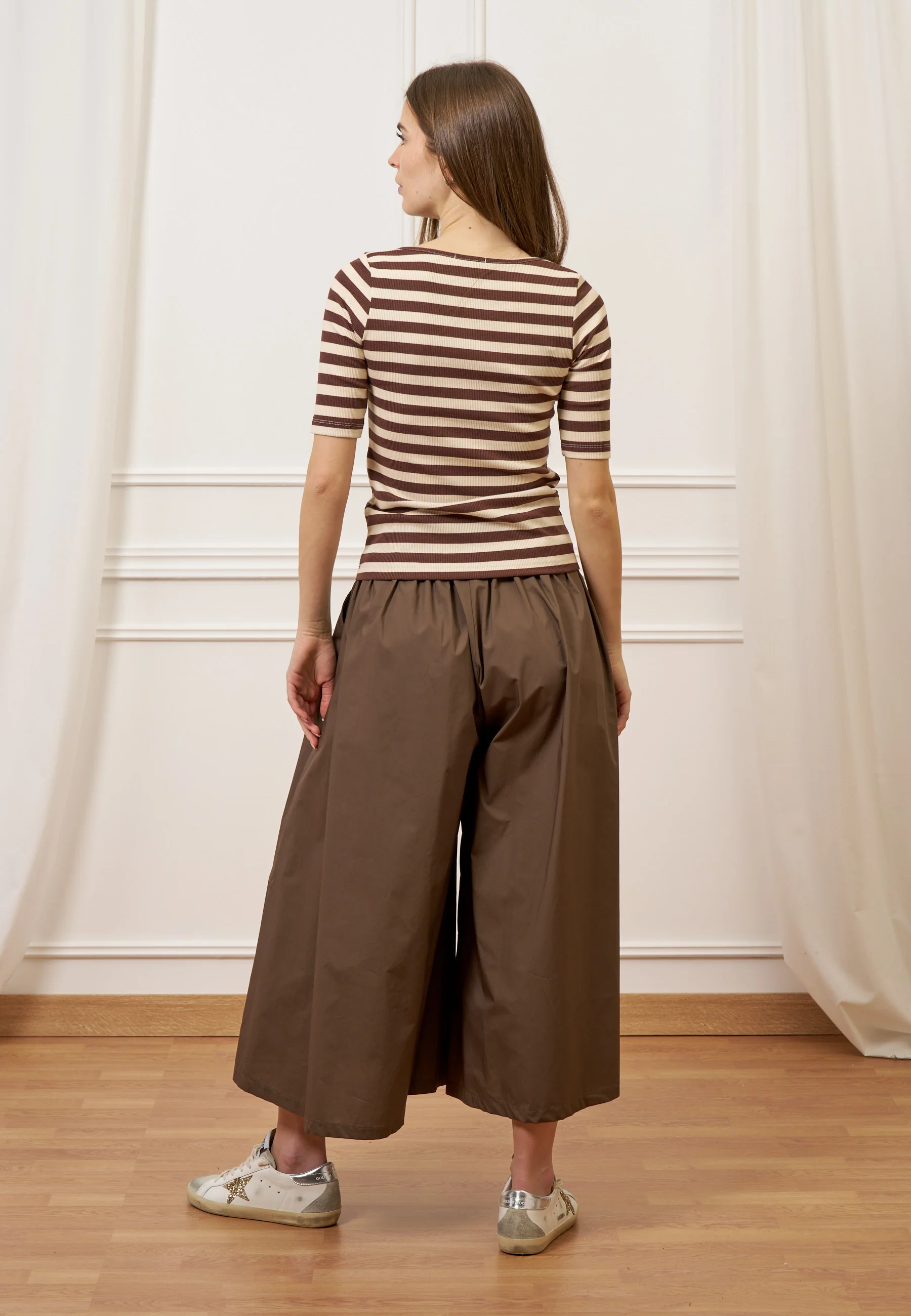 T-shirt a righe in costine stretch - MARRONE - Image 10