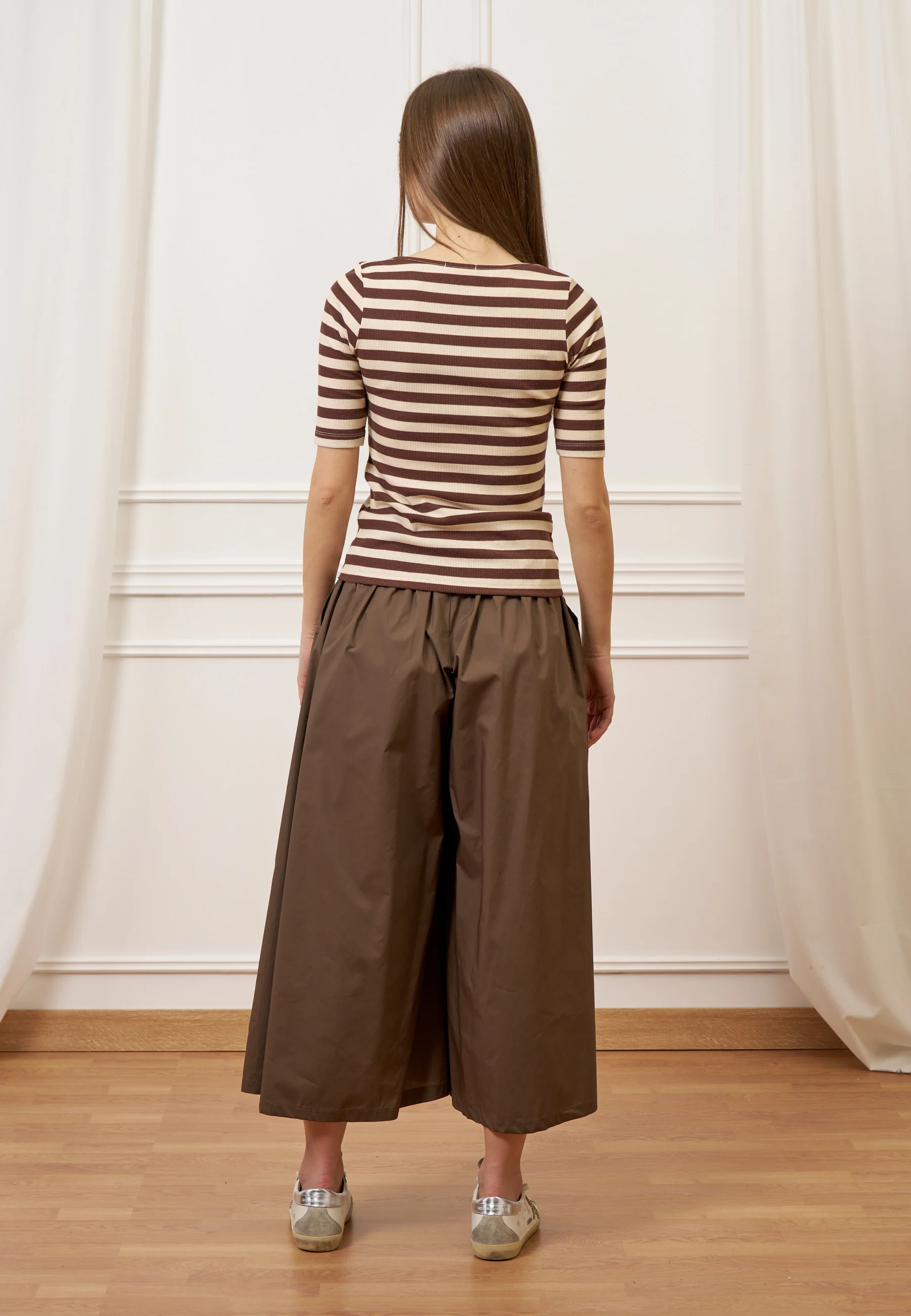 T-shirt a righe in costine stretch - MARRONE - Image 11
