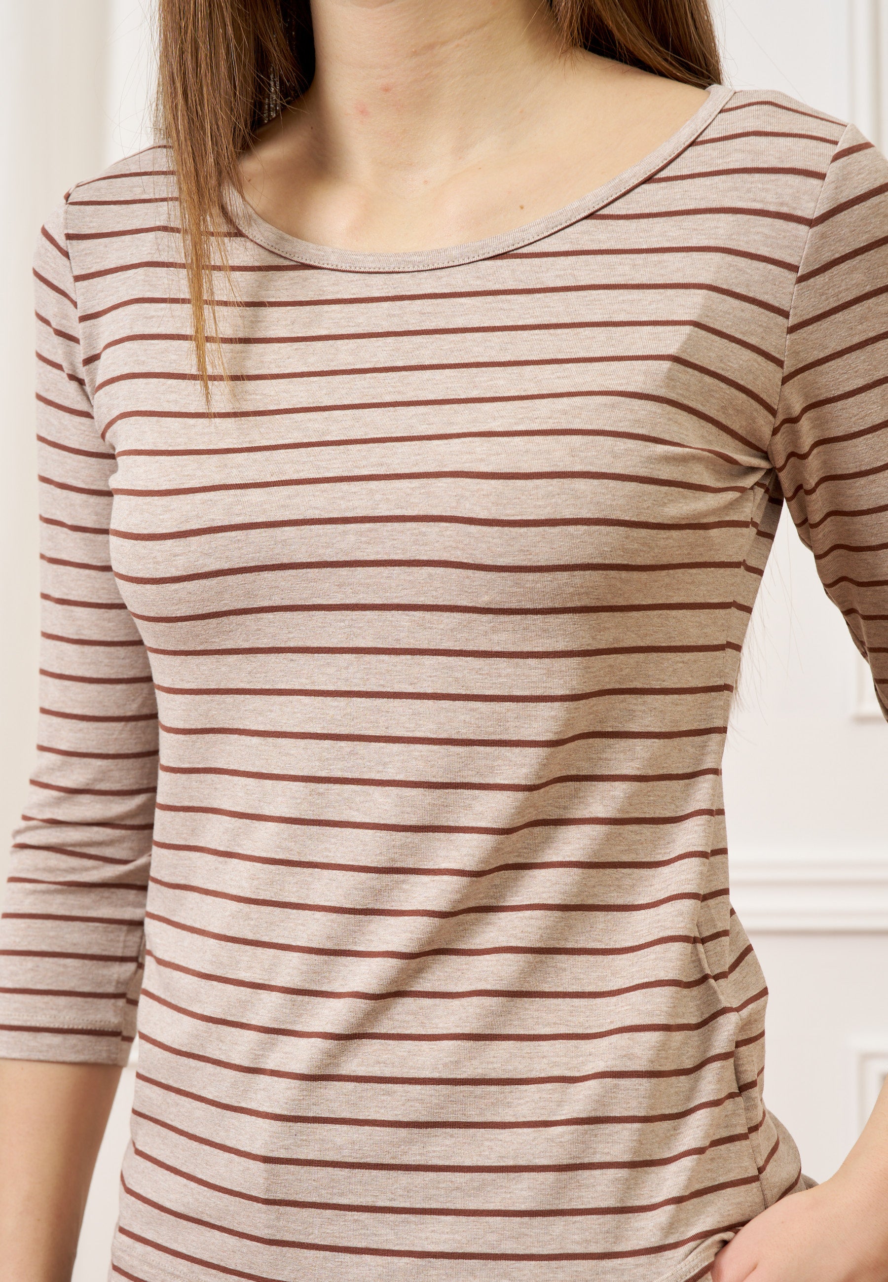T-shirt a righe melange - MARRONE/BEIGE - Image 2