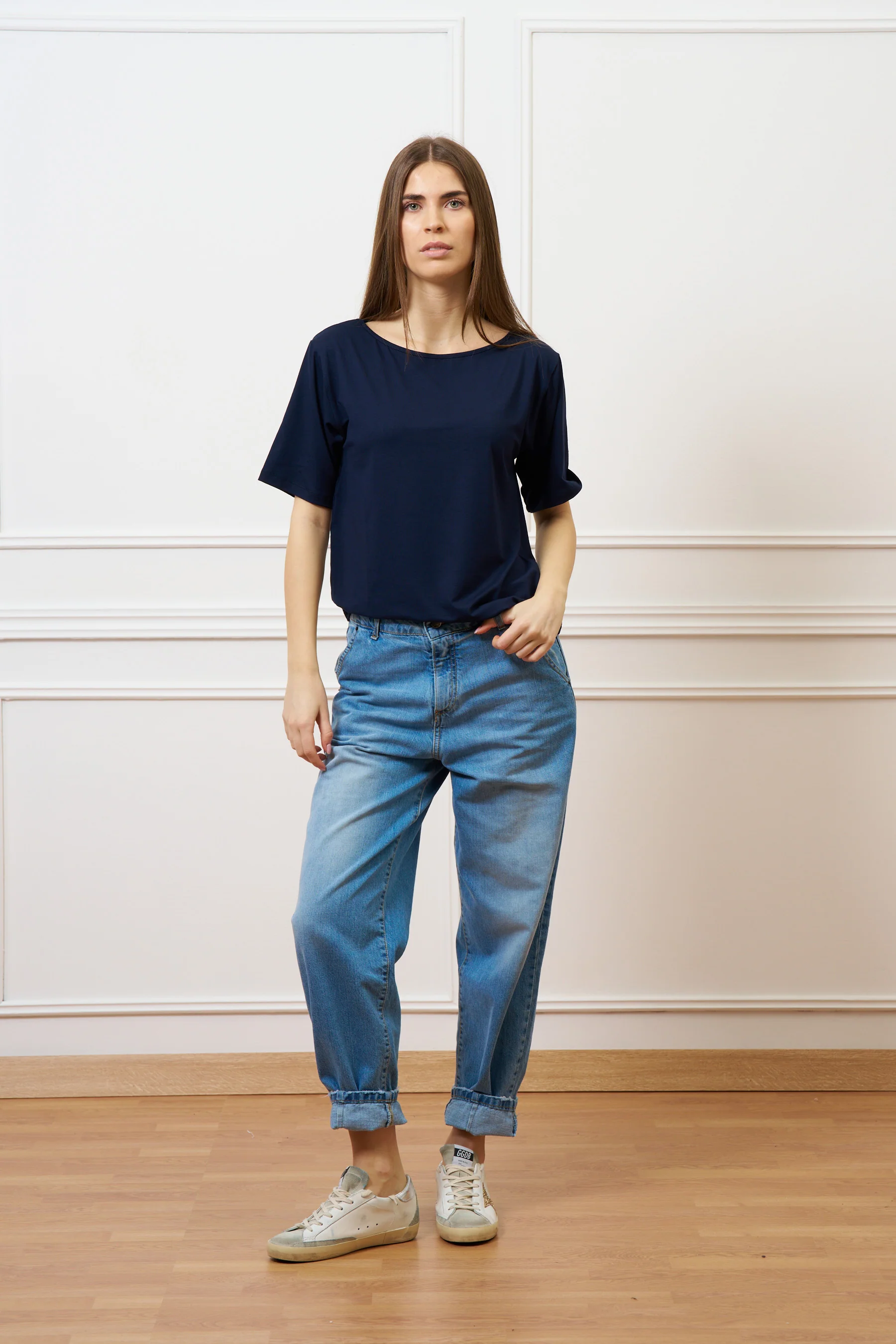 T-shirt ampia in viscosa - BLU - Image 4