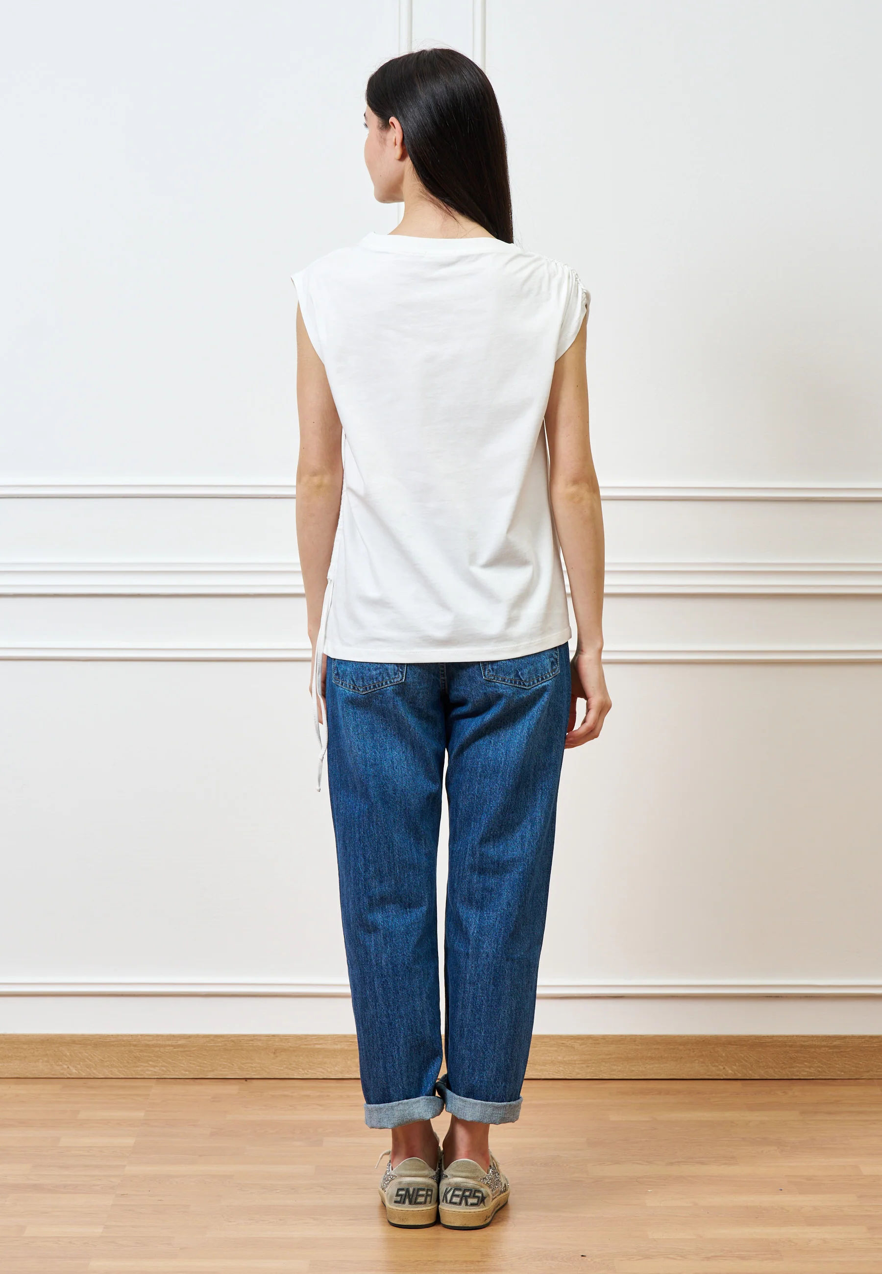T-shirt con fianco arricciato - AVORIO - Image 5