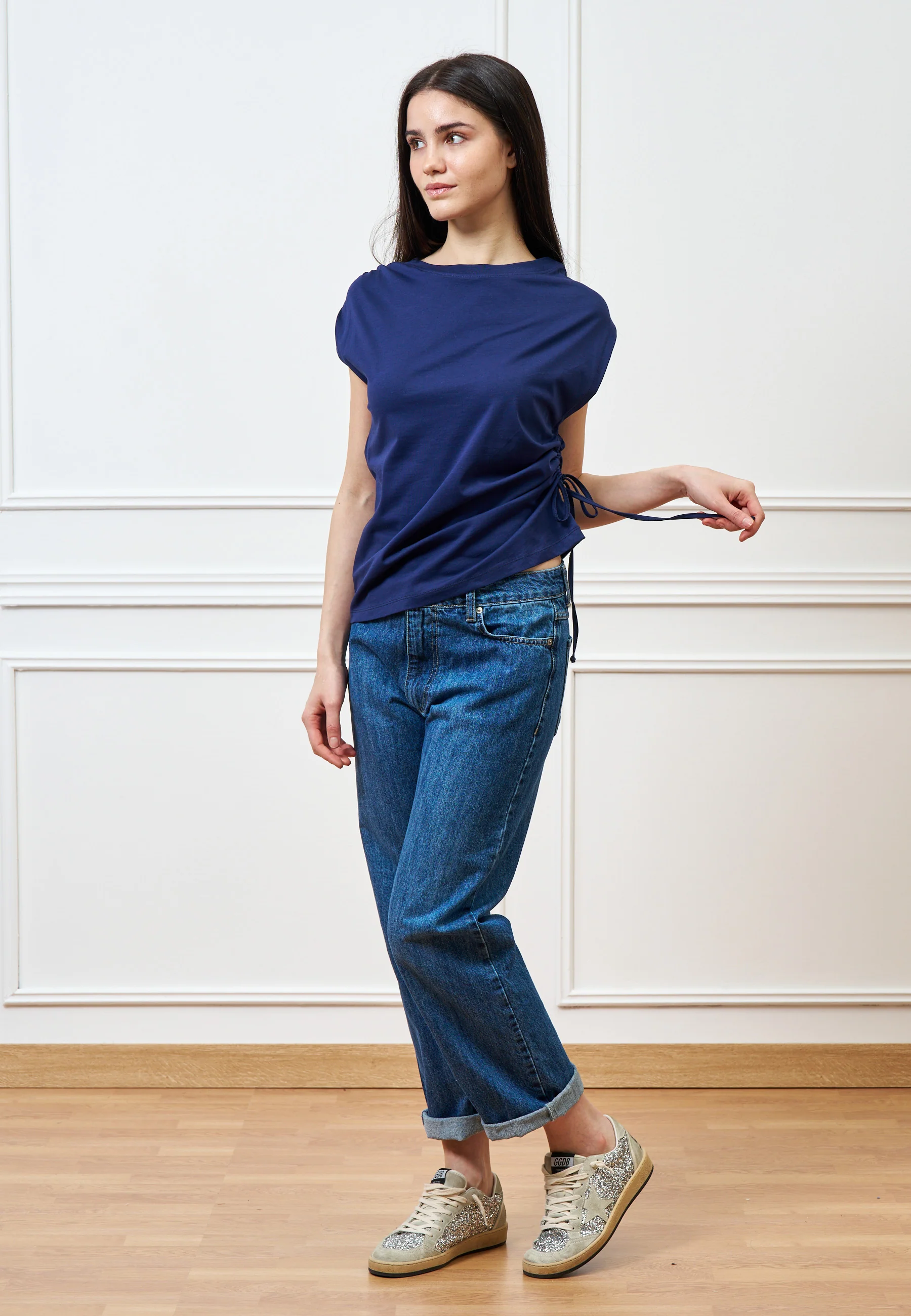 T-shirt con fianco arricciato - BLU - Image 2