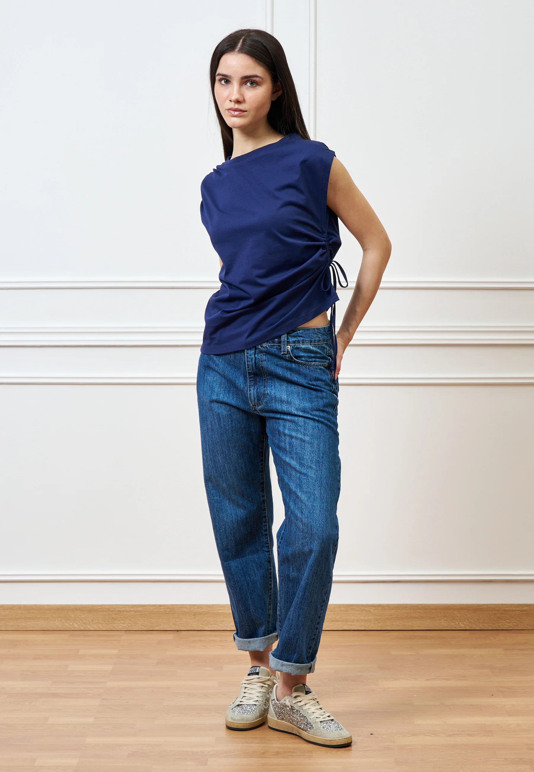 T-shirt con fianco arricciato - BLU - Image 3