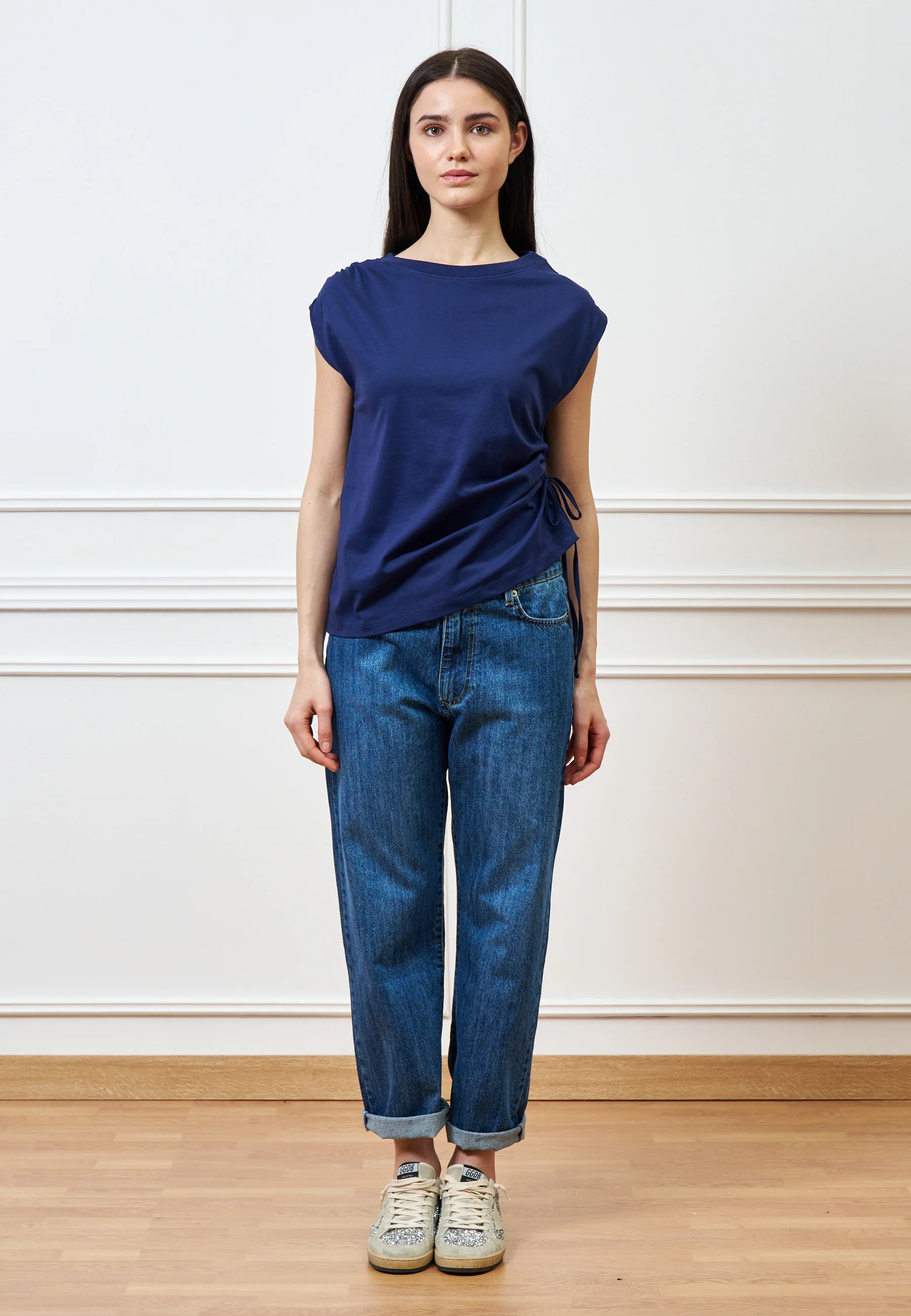 T-shirt con fianco arricciato - BLU - Image 4