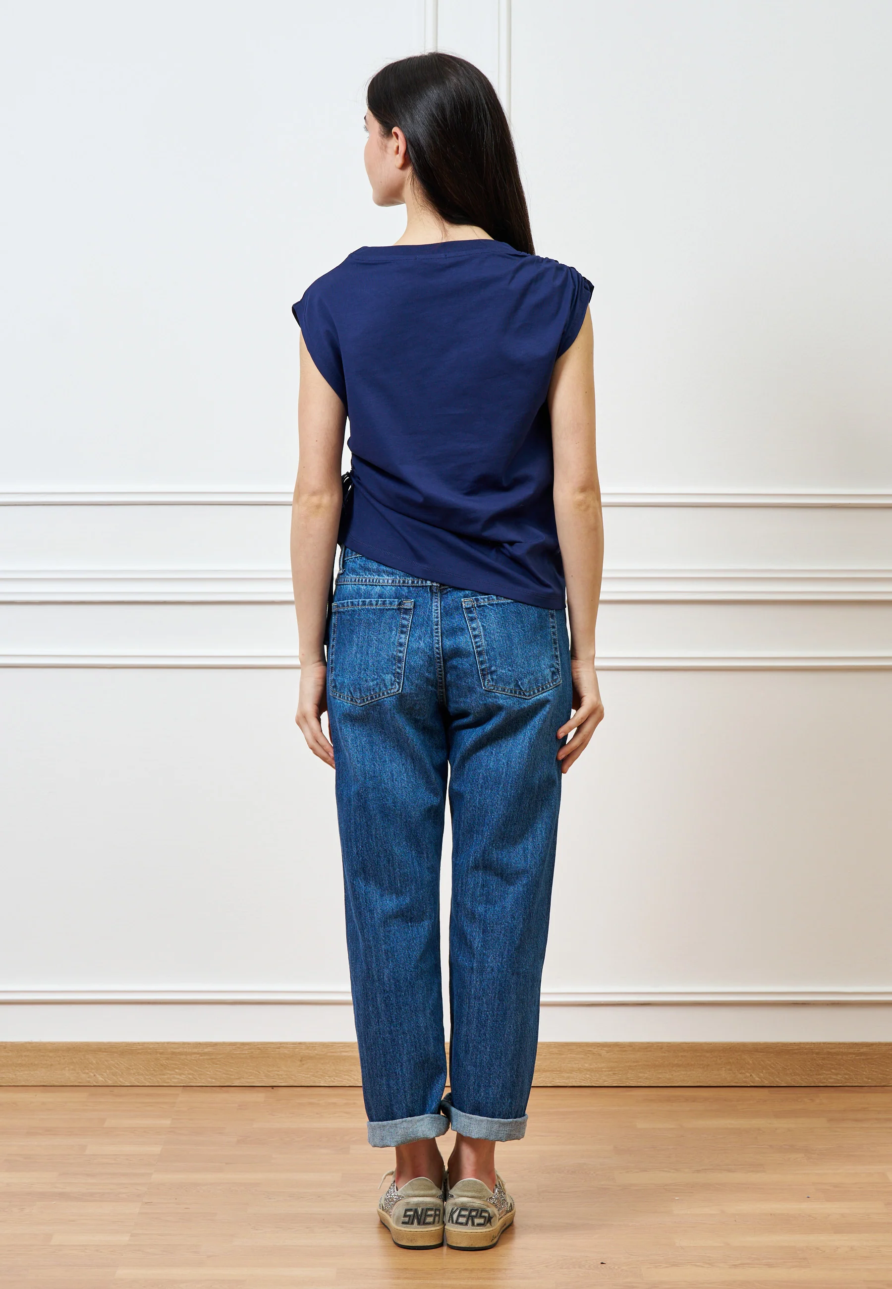 T-shirt con fianco arricciato - BLU - Image 5