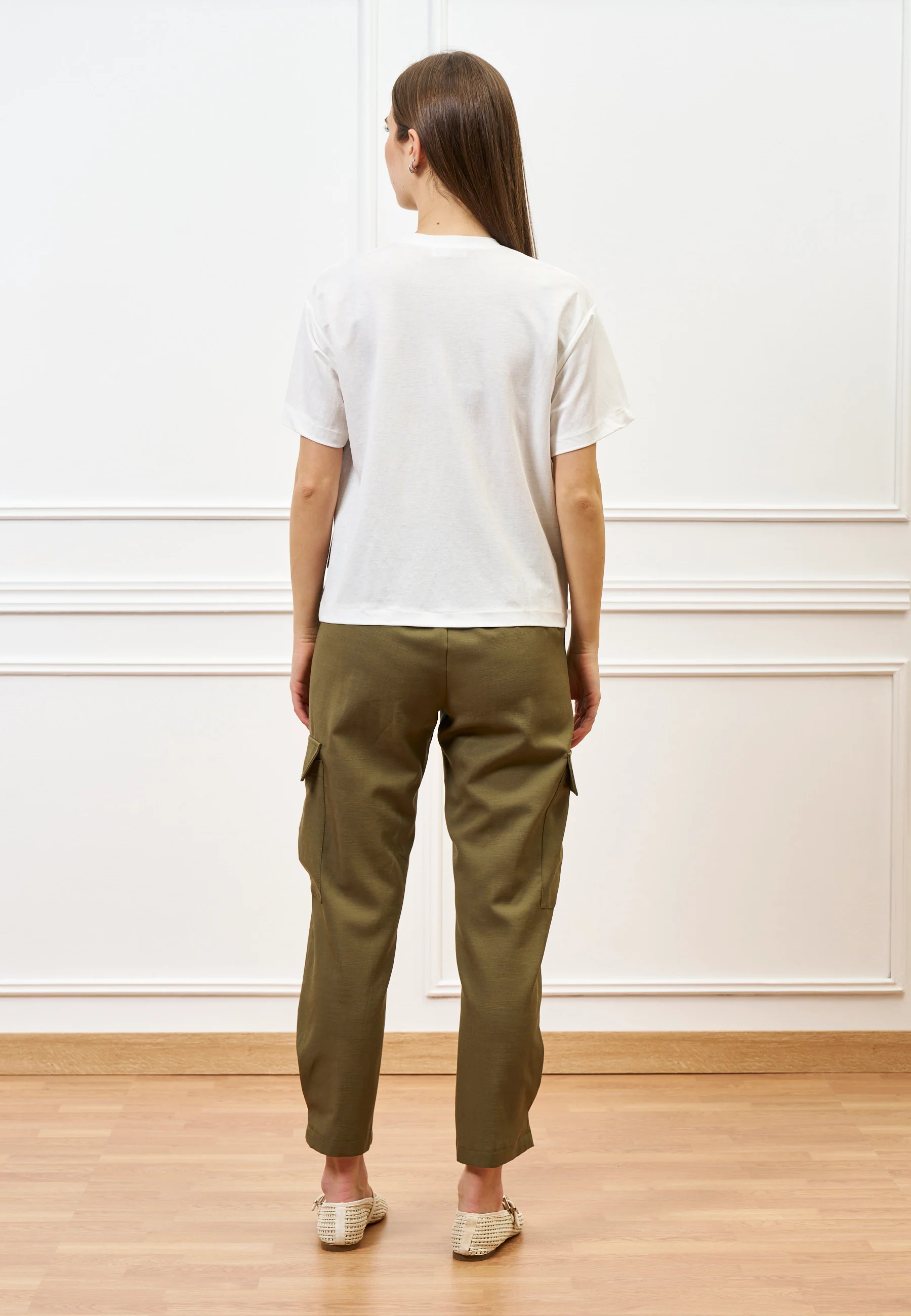 T-shirt con inserto tessuto e tasche - BIANCO/KAKI - Image 5