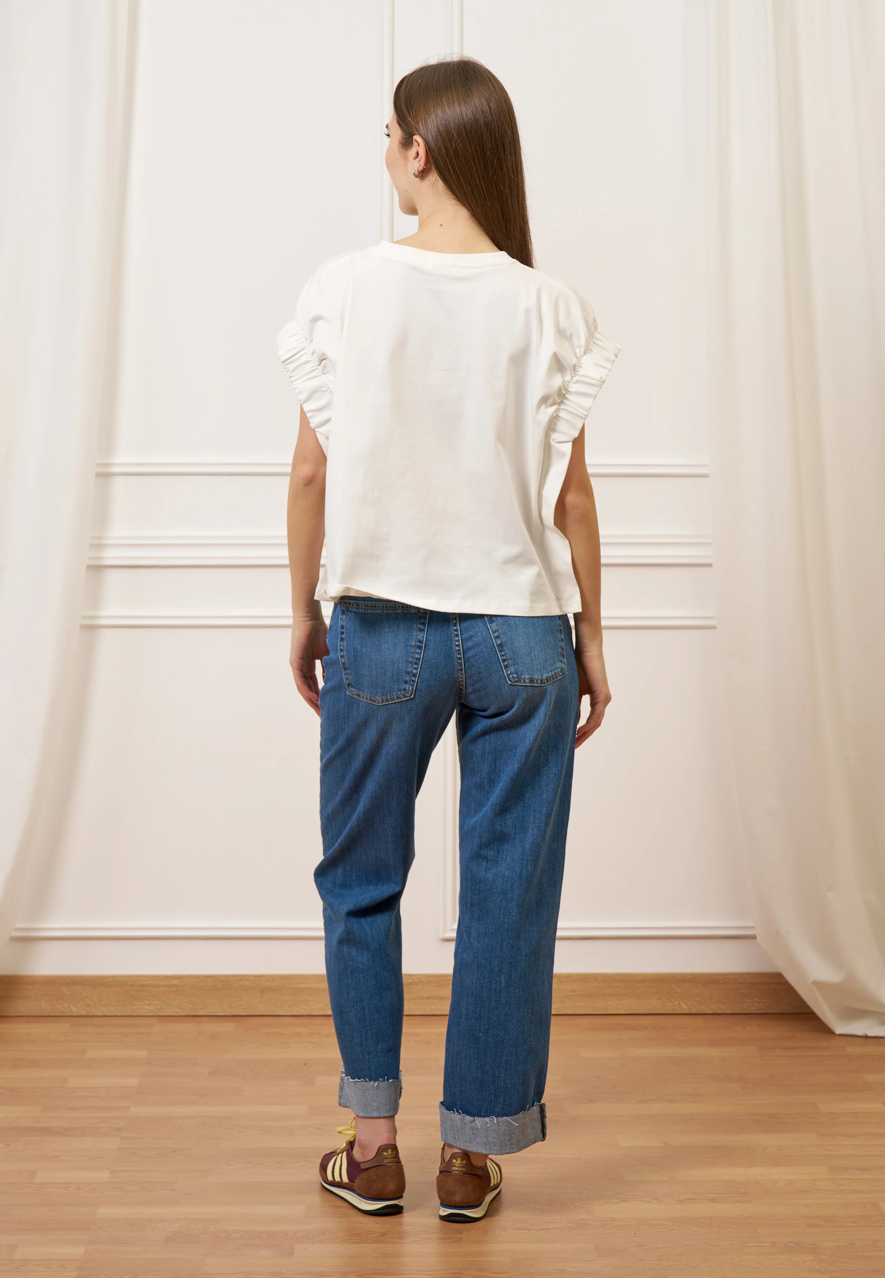 T-shirt con maniche arricciate - AVORIO - Image 5