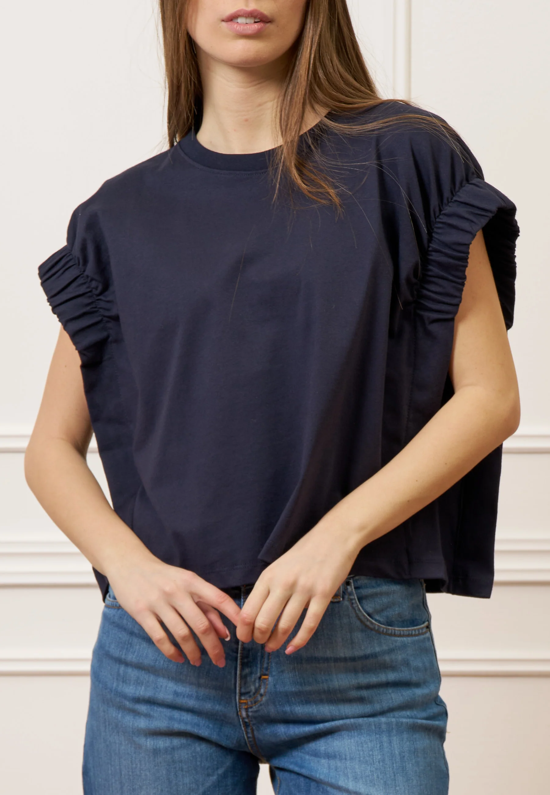 T-shirt con maniche arricciate - BLU