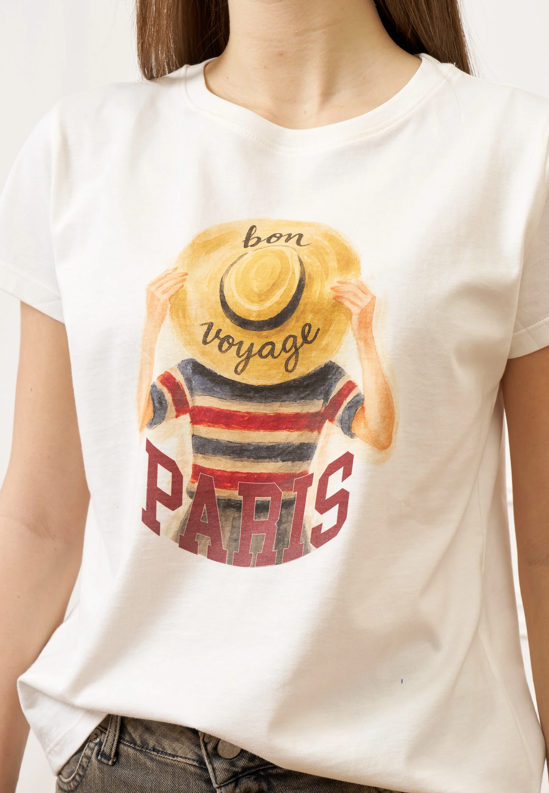 T-shirt con stampa cappello paglia - AVORIO - Image 3