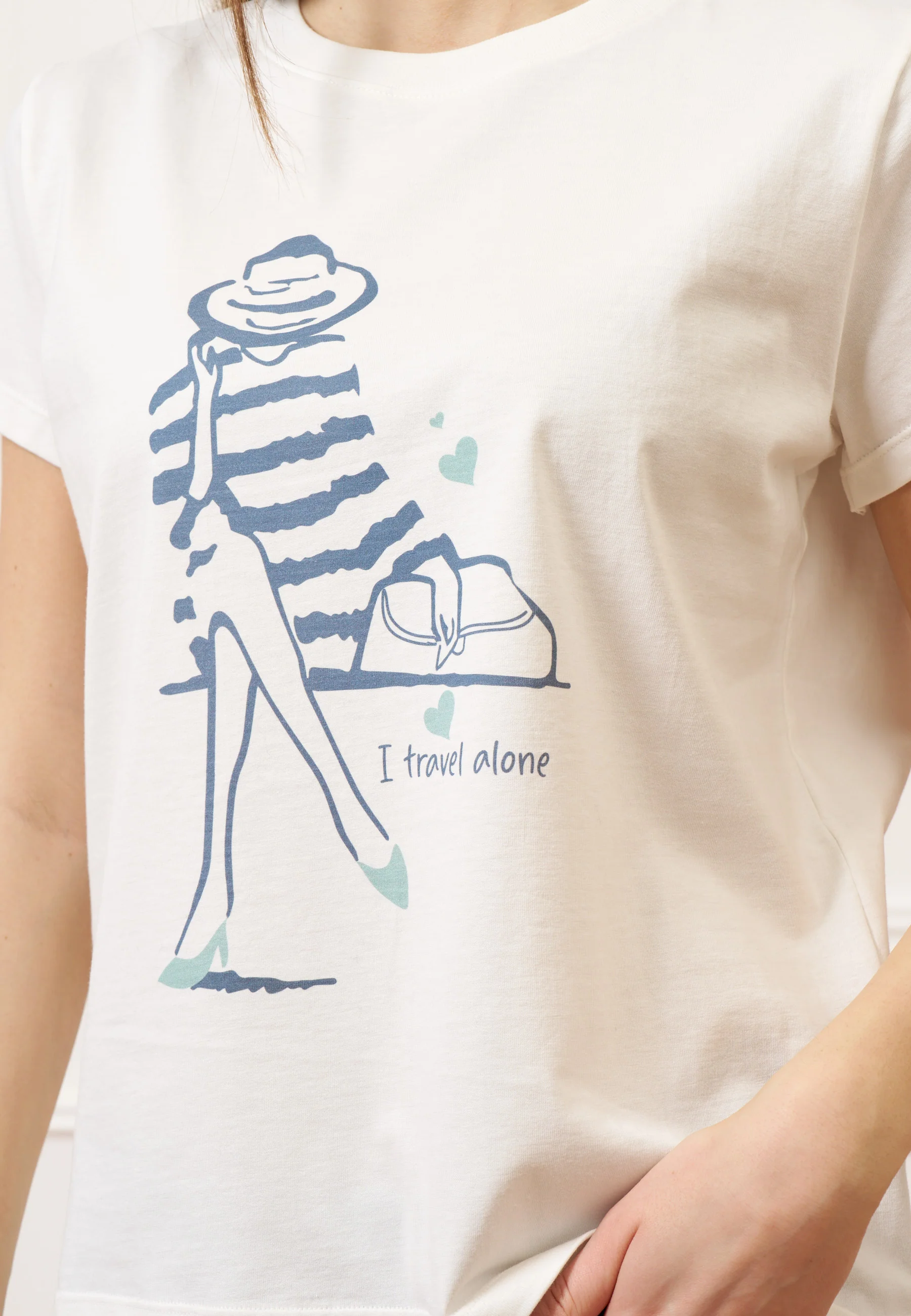 T-shirt con stampa donna righe - AVORIO - Image 3