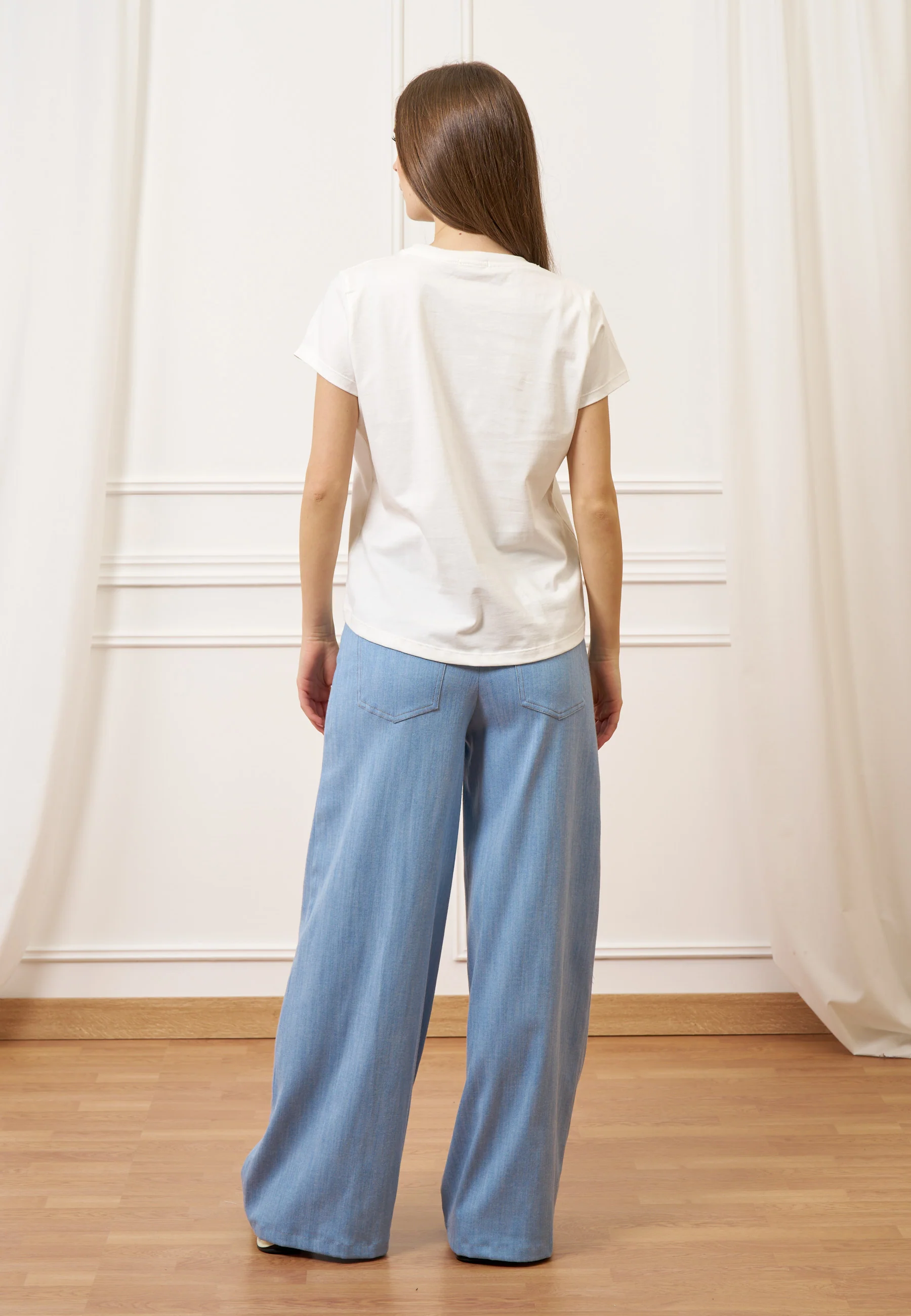 T-shirt con stampa donna righe - AVORIO - Image 4