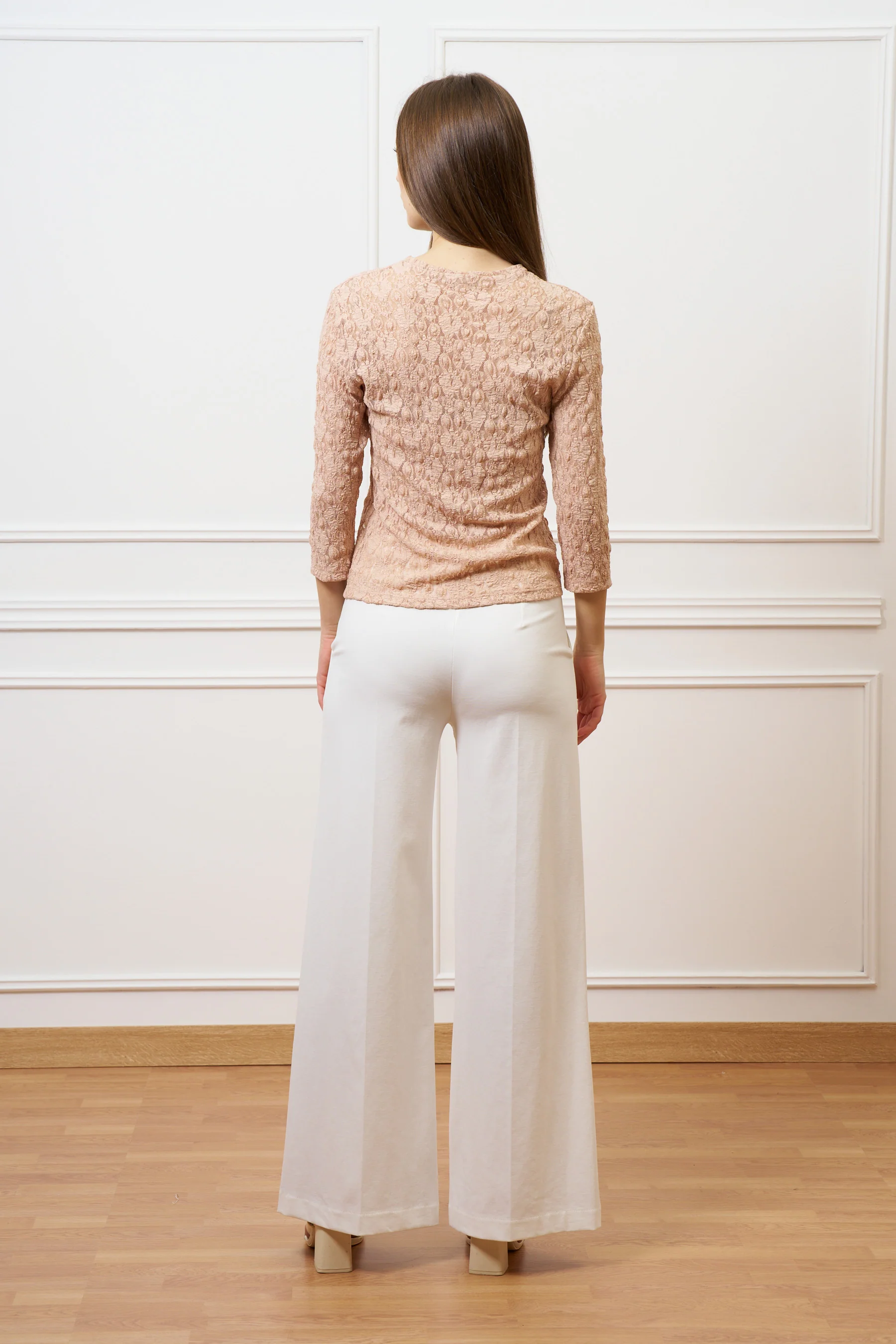 T-shirt in pizzo stretch maniche trequarti - CIPRIA - Image 5